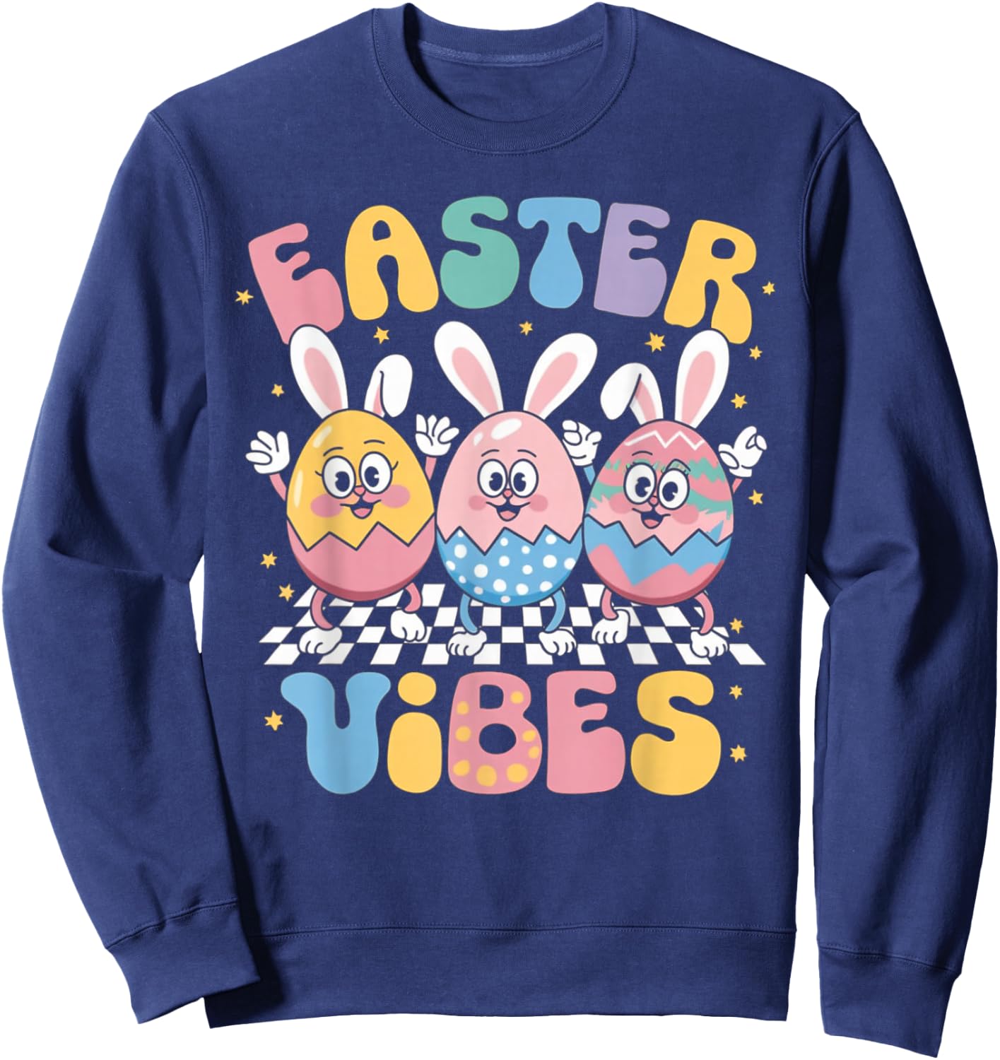 Groovy Cute Bunny Egg Easter Vibes Day Girls Kids Gifts Sweatshirt - Sweatshirt | Navy