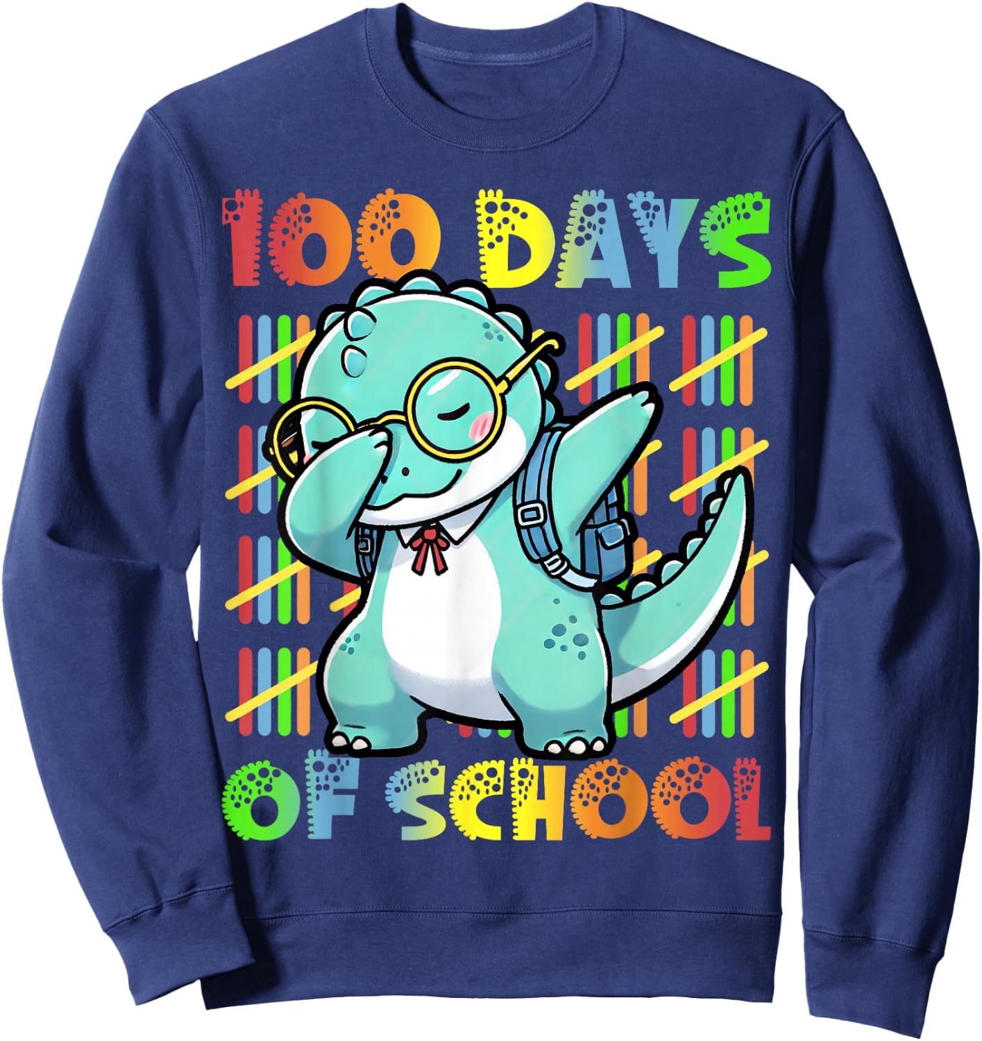 100 Days of School Dabbing Dinosaur 100th Day Of School Kids Sweatshirt - Sweatshirt | Navy
