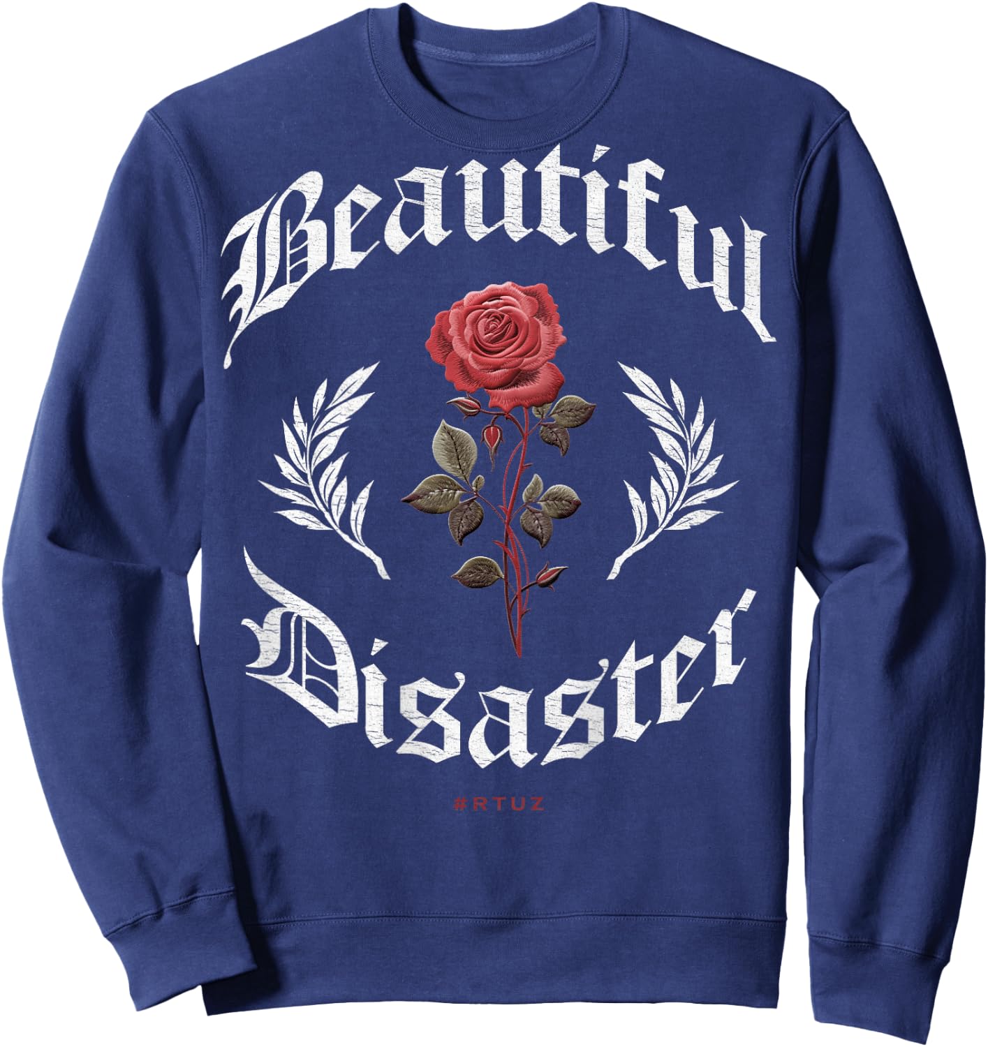 Urban Hip Hop Vintage Hipster Y2K Back Print Streetwear Rose Sweatshirt - Sweatshirt | Navy