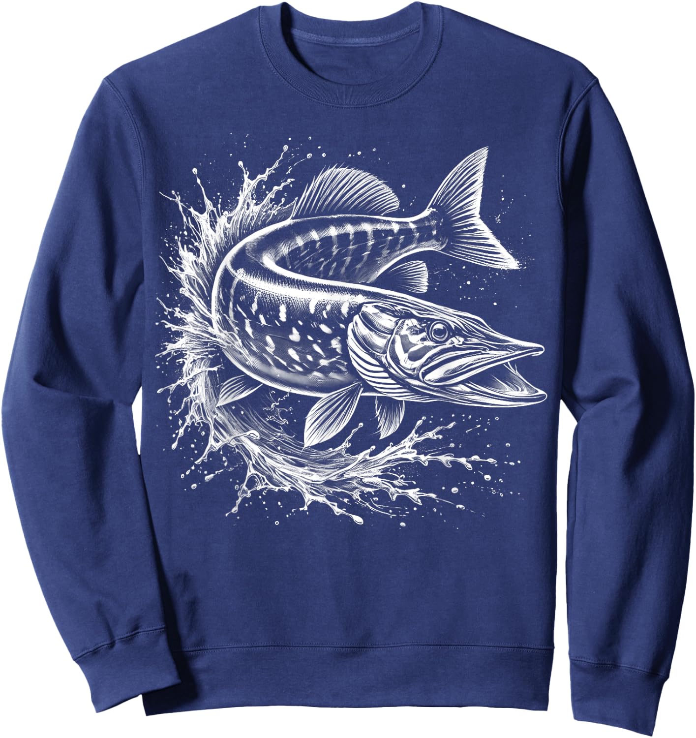 Pike jumps out of water - Fish design for fishermen , Black, S Sweatshirt - Sweatshirt | Navy