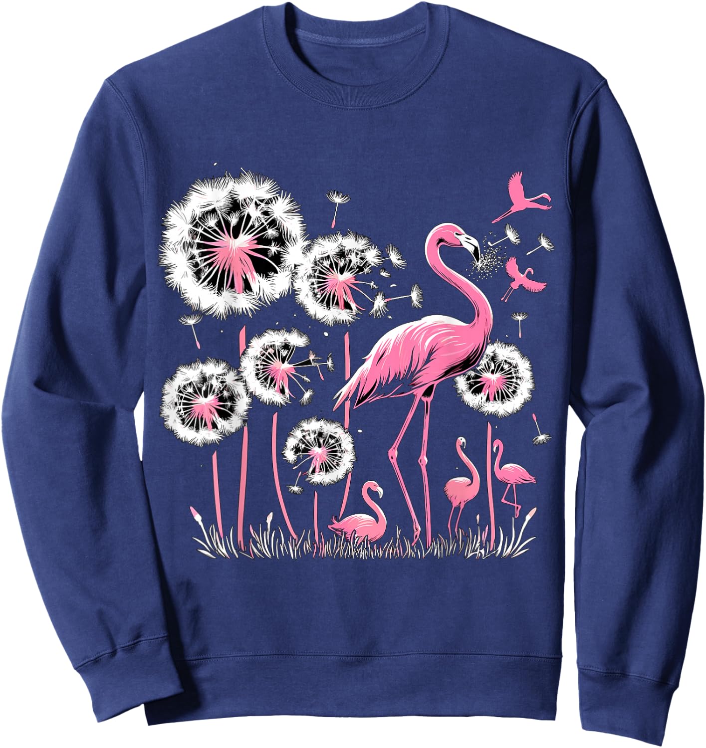 Flamingo and Dandelion Flower , Small, Black Sweatshirt - Sweatshirt | Navy