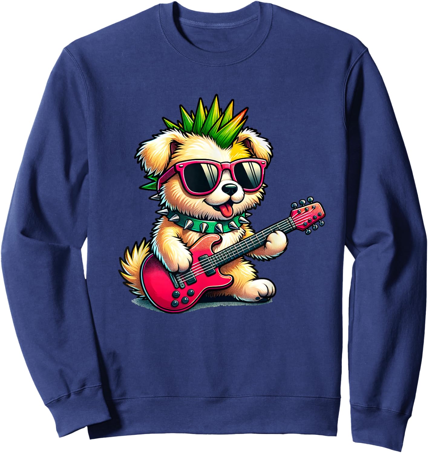 Cute Punk Puppy, Rock'n Roll Goth Dog, Guitar Band Funny Sweatshirt - Sweatshirt | Navy