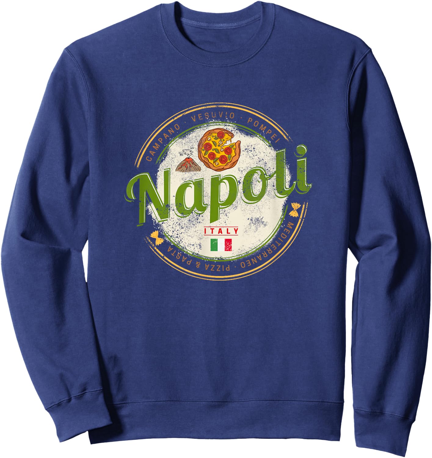 Naples Italy with Vesuv and Pizza Vintage Souvenir , black, s Sweatshirt - Sweatshirt | Navy