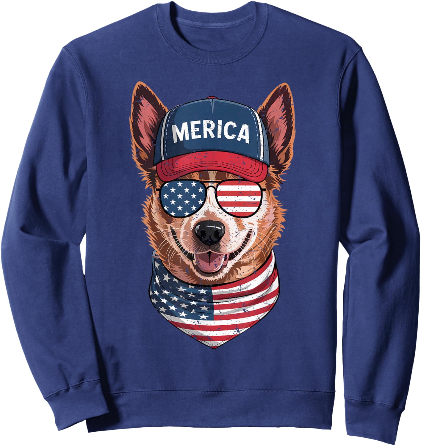 Red Heeler 4th of July US American Flag Dog Patriotic Sweatshirt - Sweatshirt | Navy