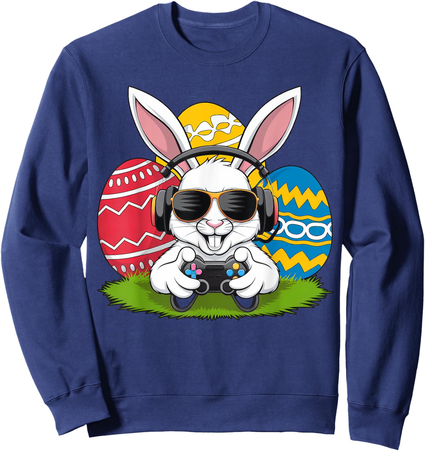 Boys Happy Easter Day Bunny Egg Video Game Kids Gamer Sweatshirt - Sweatshirt | Navy