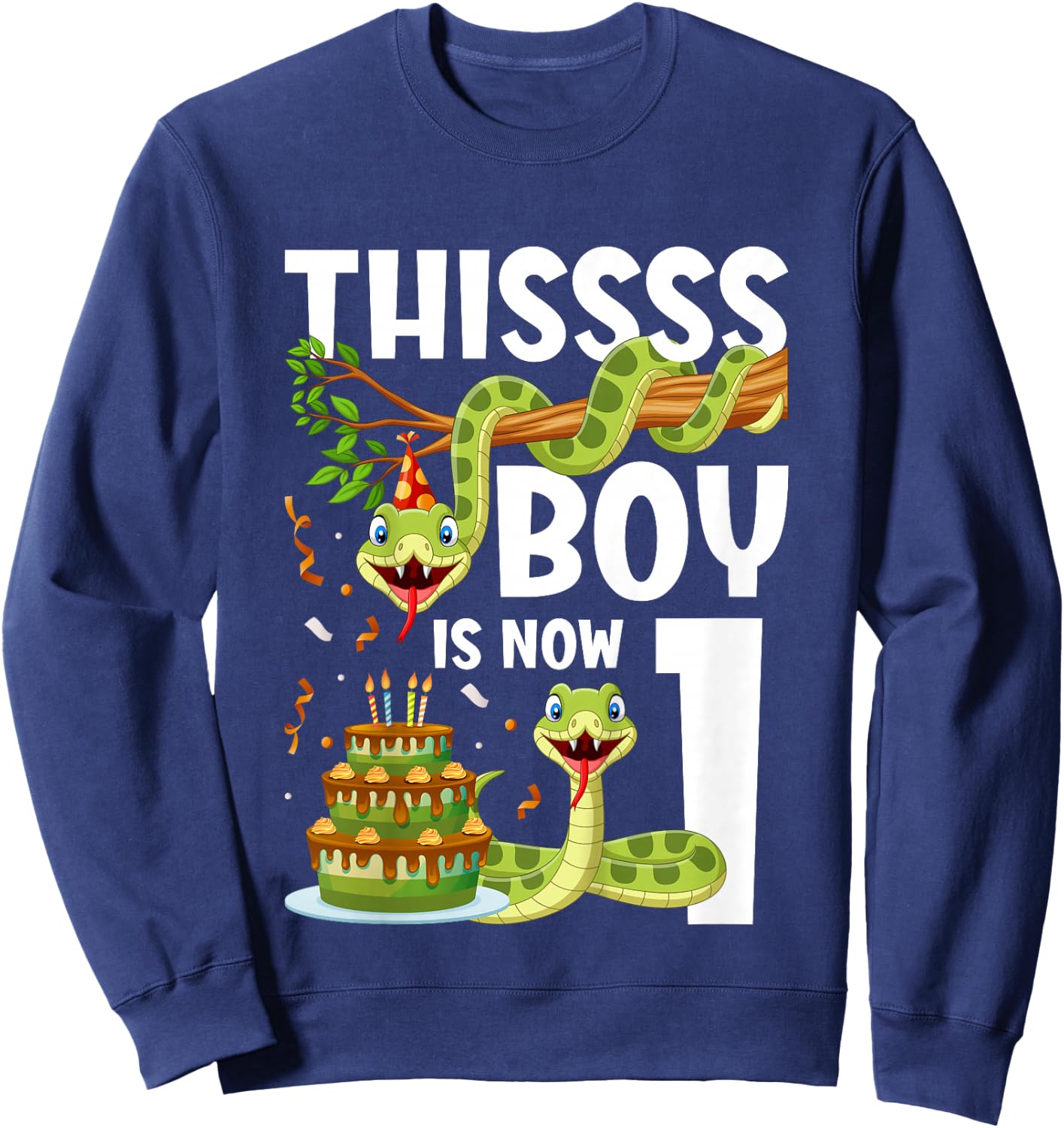 Kids 1st Reptile Birthday 1 Year Old Boy Snake Birthday Party Sweatshirt - Sweatshirt | Navy