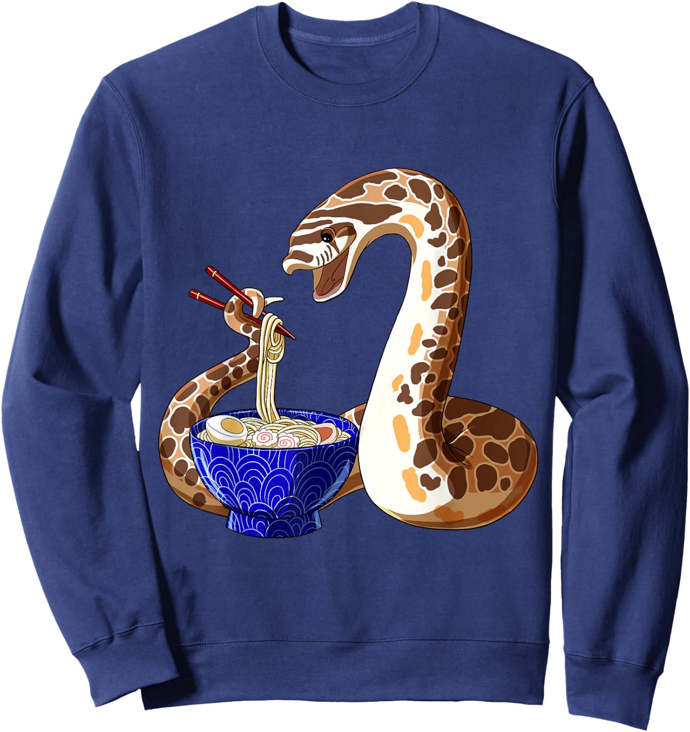 Cute Snake Eating Ramen Anime Style Hognose Snake Sweatshirt - Sweatshirt | Navy