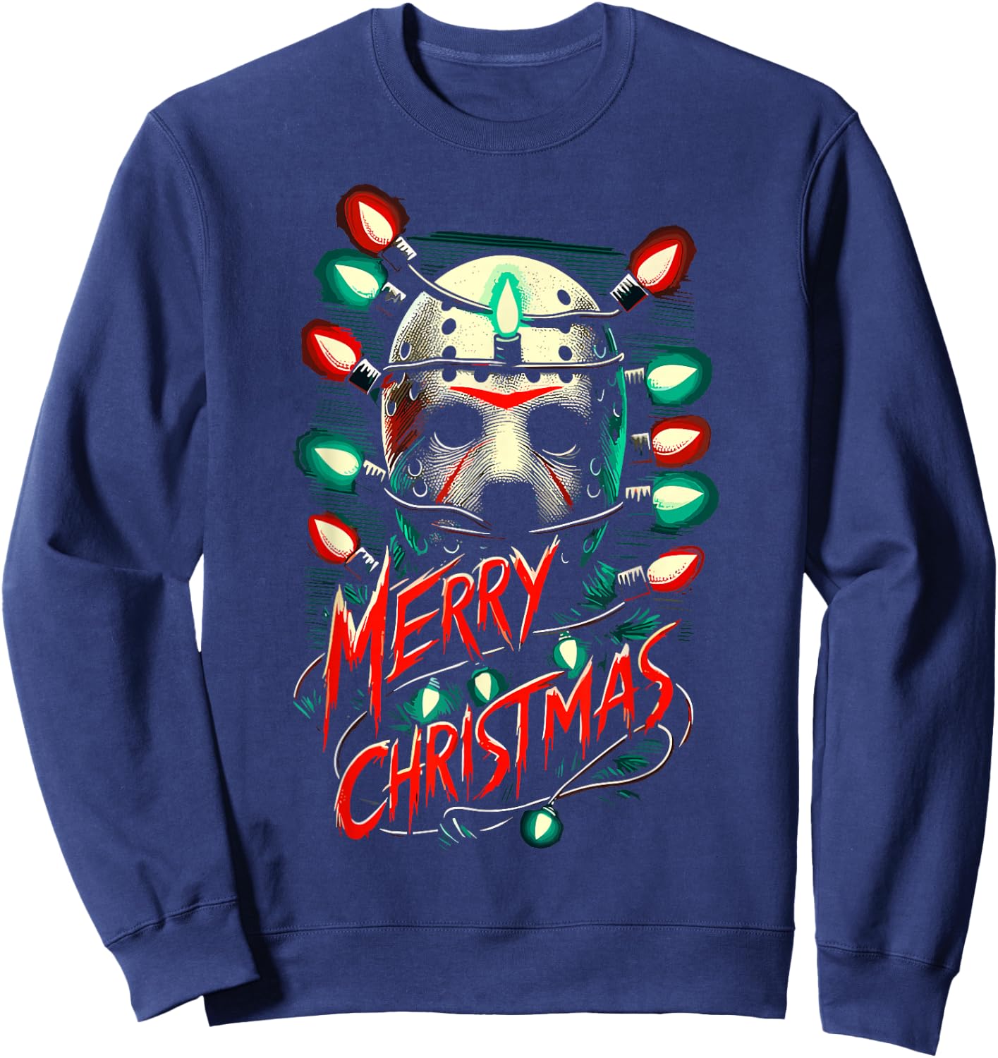 Merry Christmas Festive Slasher Candy Cane Menace Sweatshirt - Sweatshirt | Navy