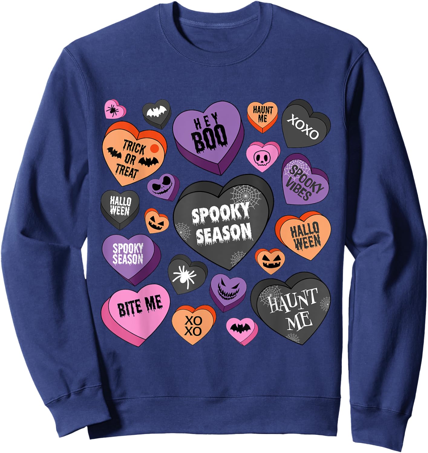 Candy Heart Spooky Season Funny Halloween Sweatshirt - Sweatshirt | Navy