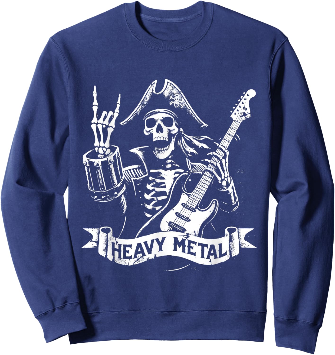 Pirate Heavy Metal - Vintage Pirate Skeleton Guitar , Black, S Sweatshirt - Sweatshirt | Navy