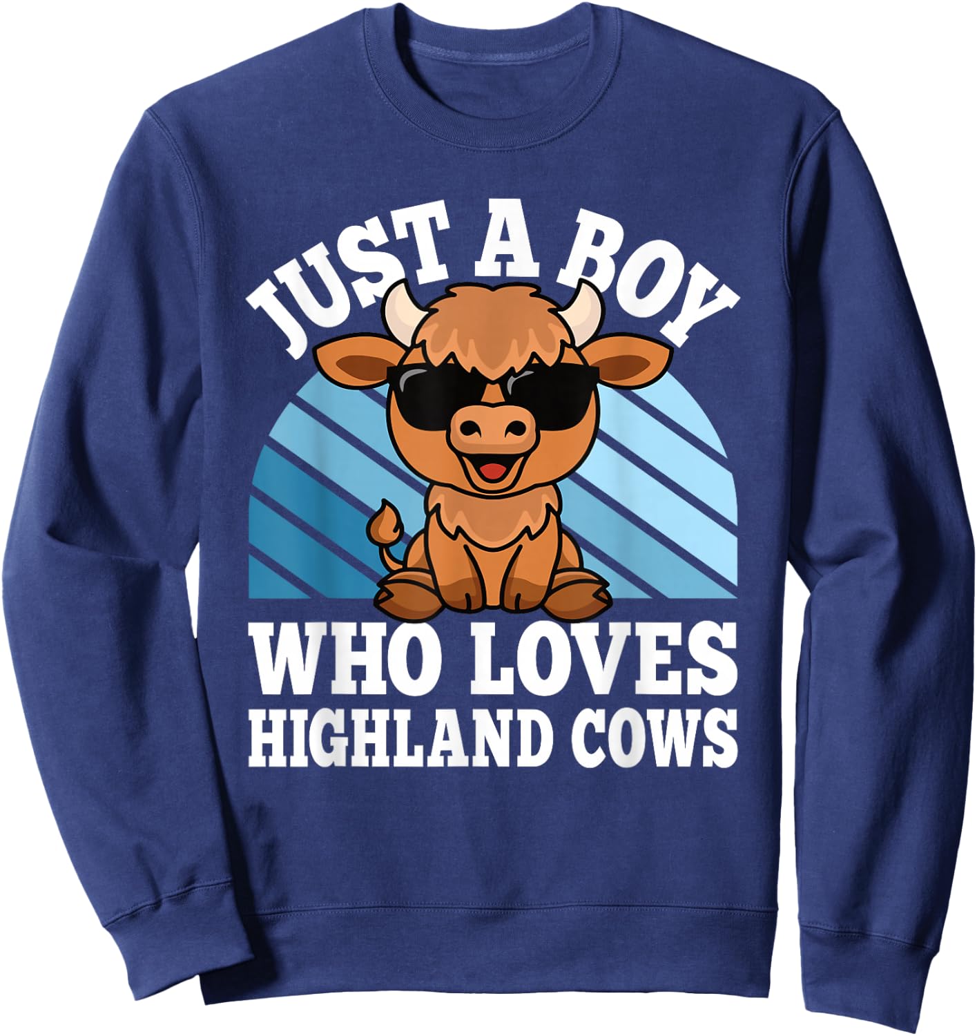 Just A Boy Who Loves Highland Cows Western Kids Sweatshirt - Sweatshirt | Navy