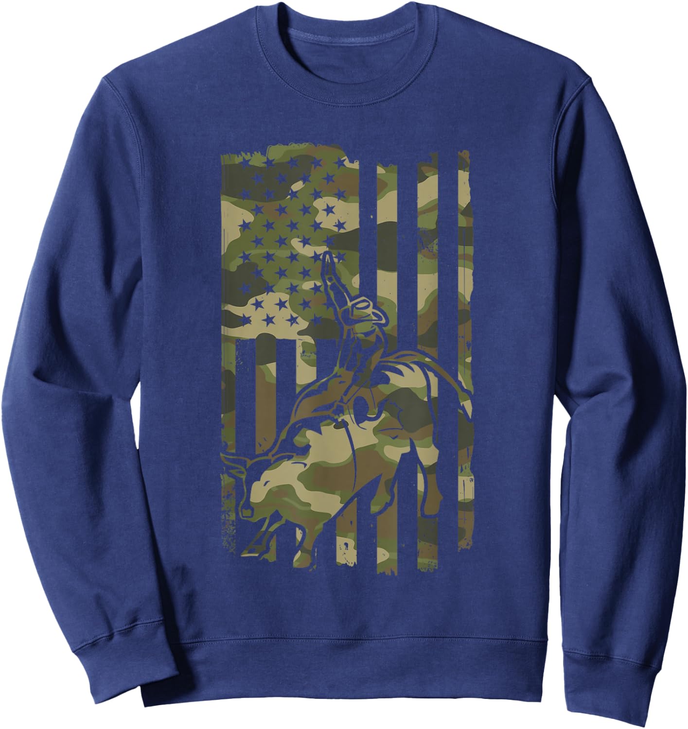 Western Cowboy & Cowgirl Rodeo Bull Riding USA Flag 4th July Sweatshirt - Sweatshirt | Navy