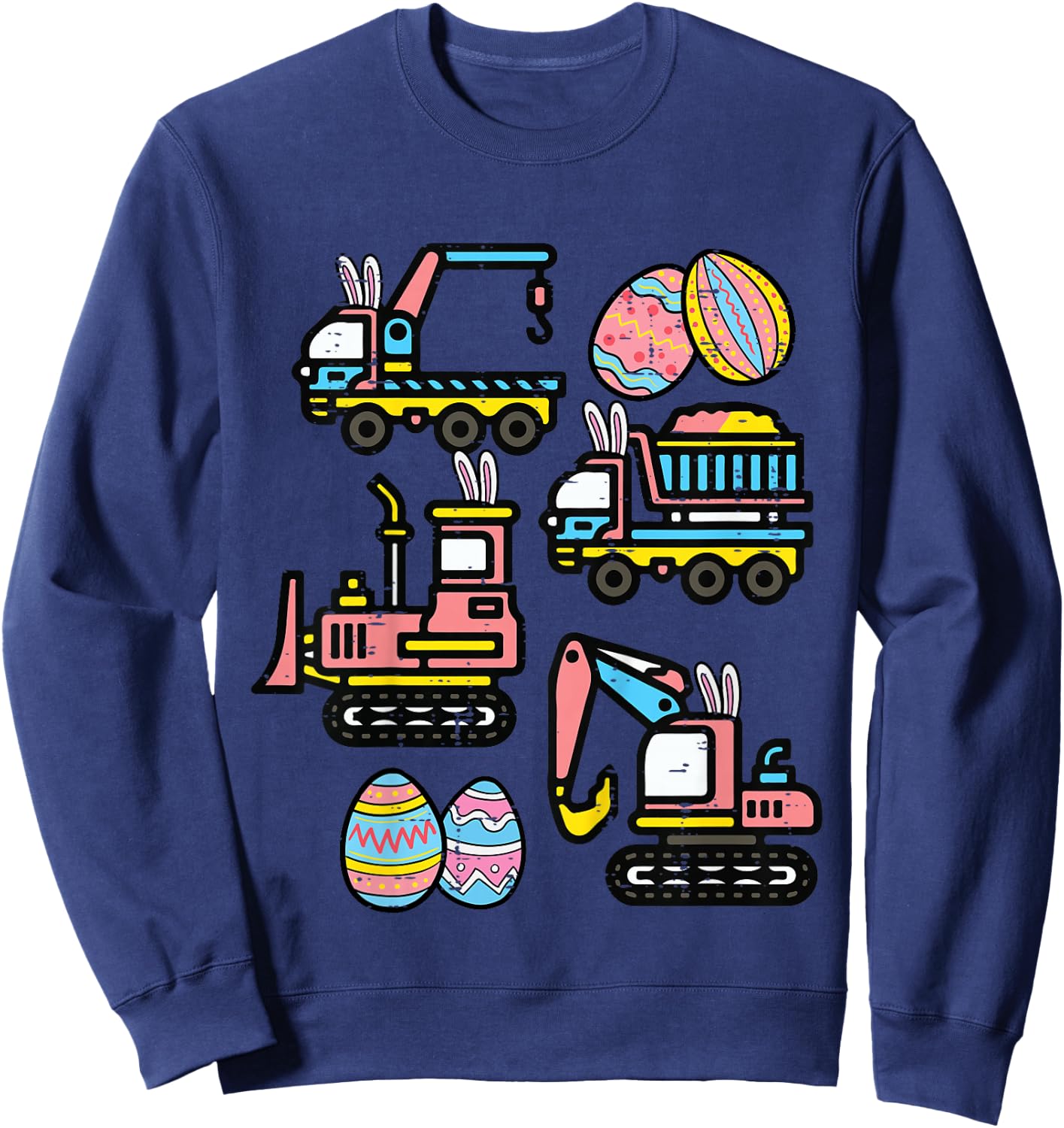 Kids Easter Construction Trucks Vehicles Boys Kids Toddlers Youth Sweatshirt - Sweatshirt | Navy