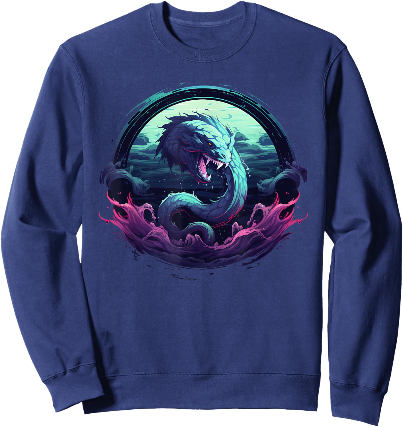 Leviathan Sea Monster Creature Cryptid Animal Ocean Graphic Sweatshirt - Sweatshirt | Navy