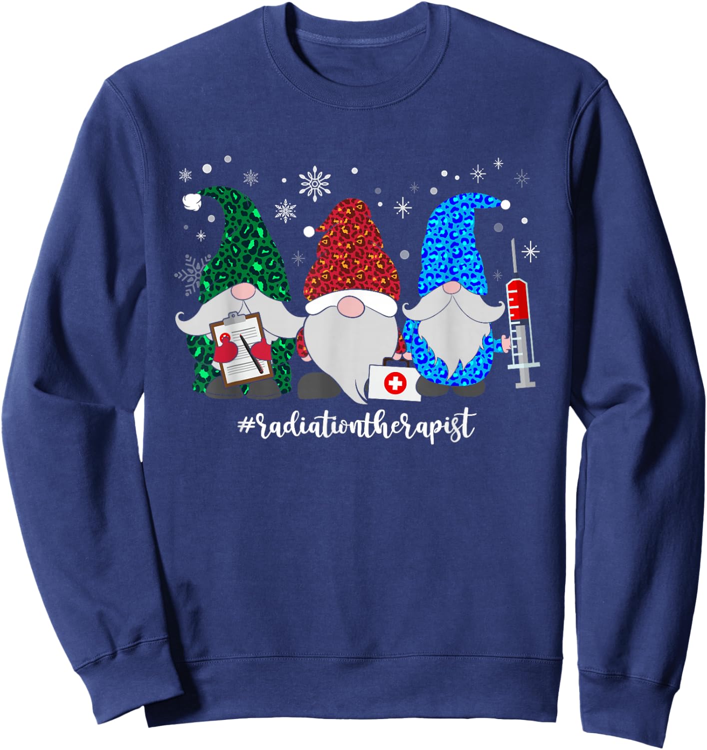 Christmas Radiation Therapist Gnomes Xmas Leopard Gnome Sweatshirt - Sweatshirt | Navy