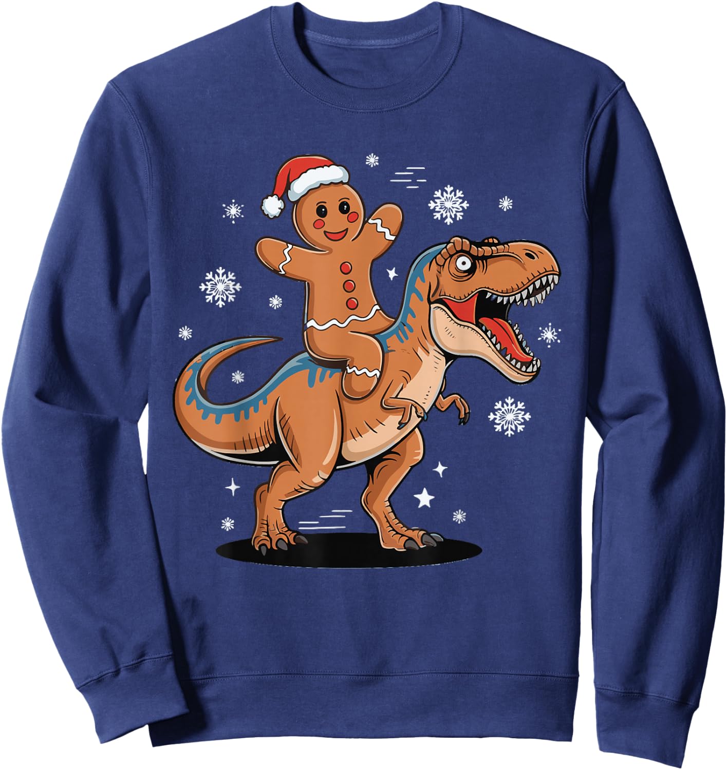 Gingerbread Riding T Rex Sweatshirt - Sweatshirt | Navy