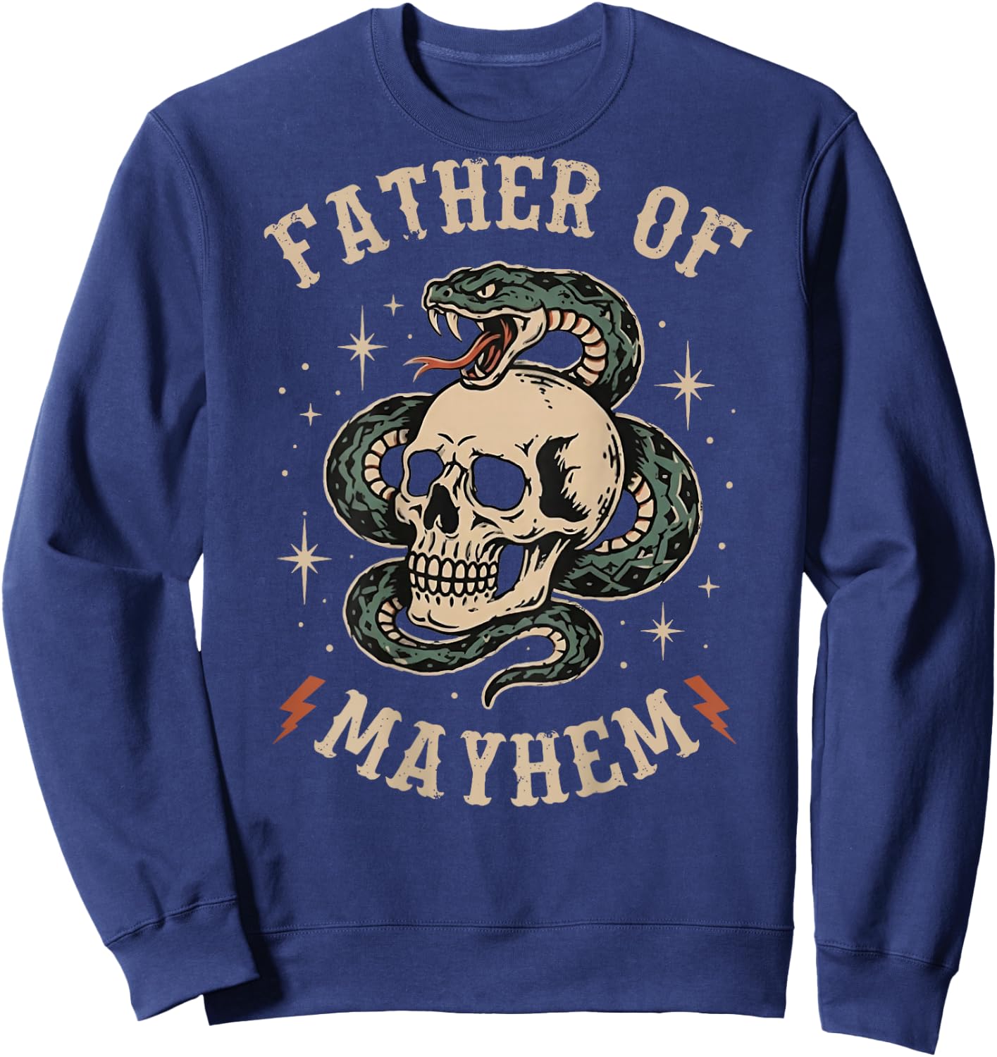Father of Mayhem Tattoo Style Skull and Snake (on Back) Sweatshirt - Sweatshirt | Navy