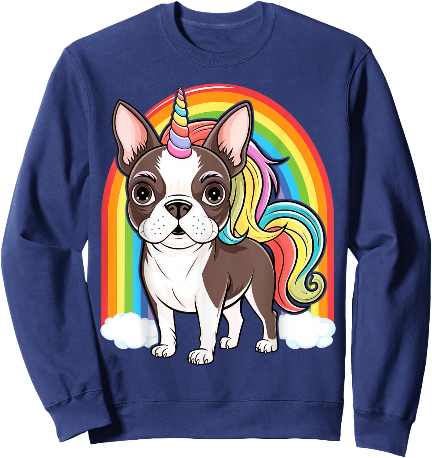 Cute Boston Terrier Unicorn Rainbow Sweatshirt - Sweatshirt | Navy