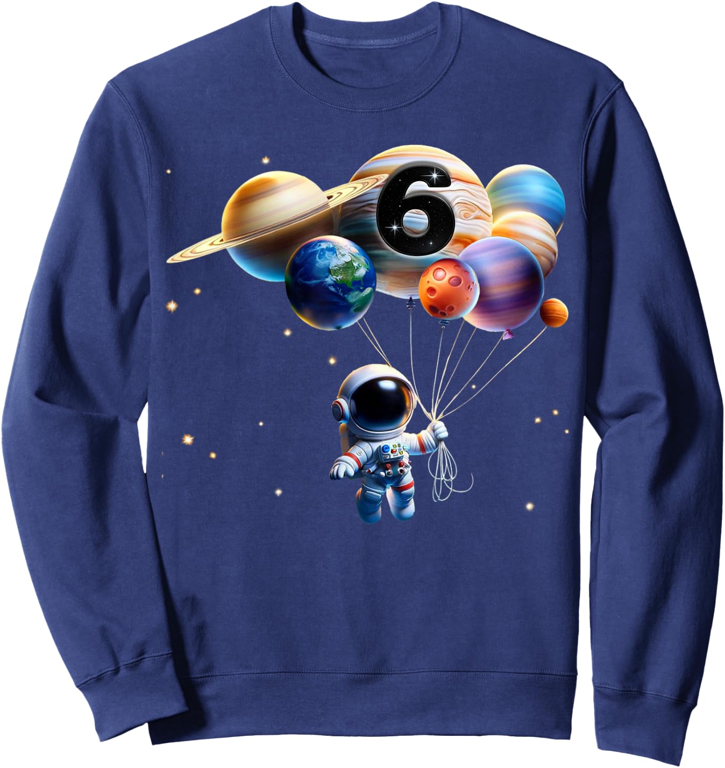 6 Years Old Birthday Boy Gifts Astronaut Planet 6th six Bday Sweatshirt - Sweatshirt | Navy