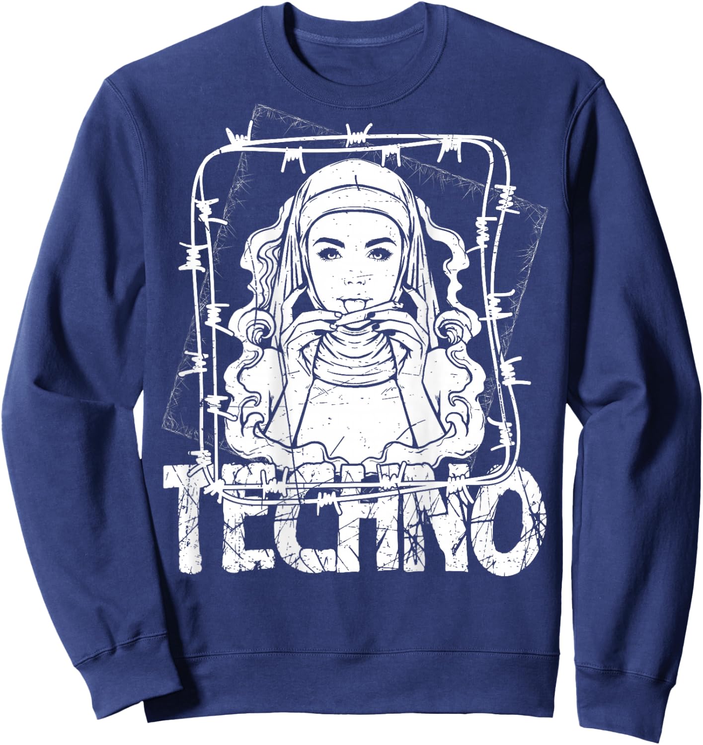 BACKPRINT Techno Merch Rave Kleidung 200 BPM Techno Nonne Sweatshirt - Sweatshirt | Navy