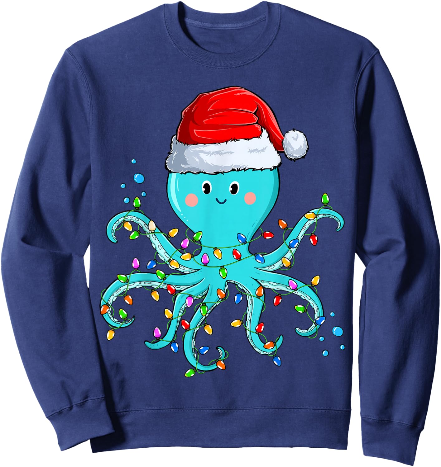 Octopus Wearing Santa Hat Christmas - Octopus Lover Xmas Sweatshirt - Sweatshirt | Navy
