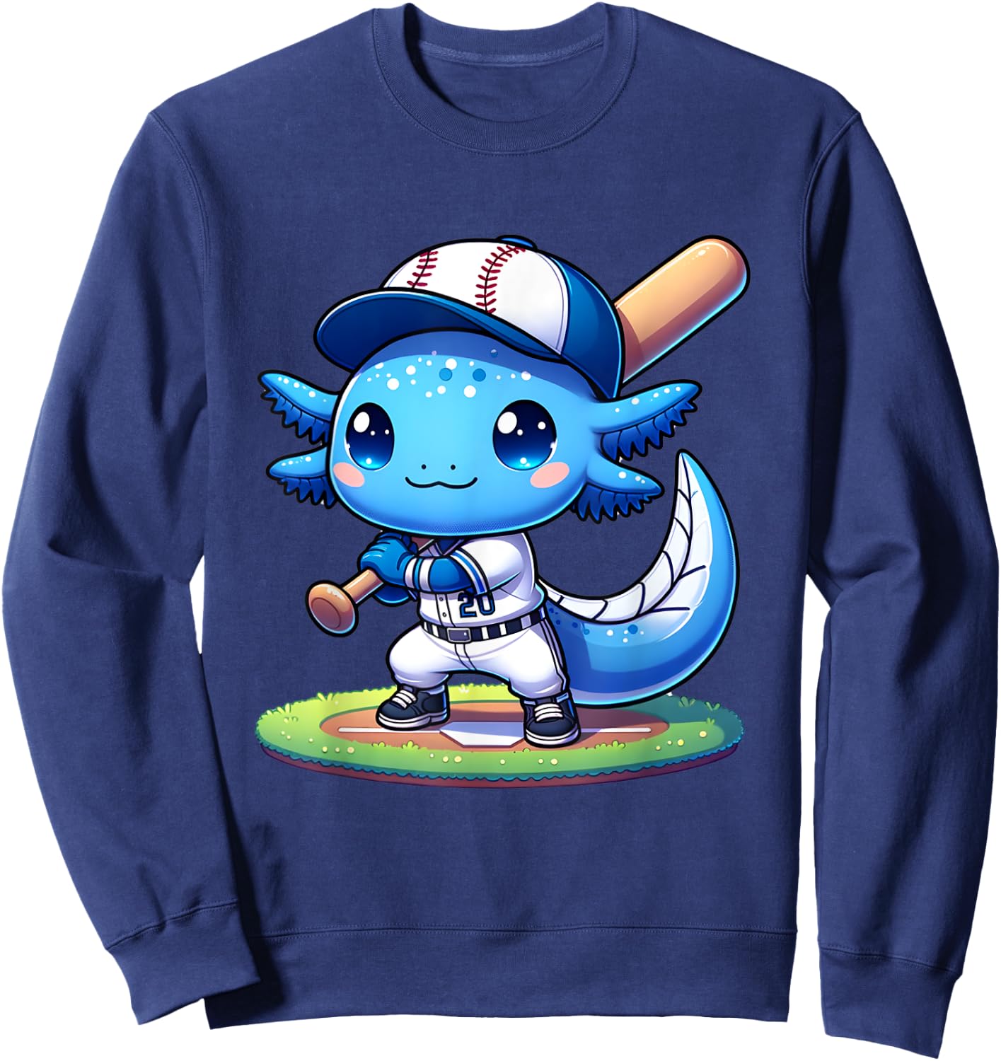 Funny axolotl baseball player catcher boys girls Sweatshirt - Sweatshirt | Navy