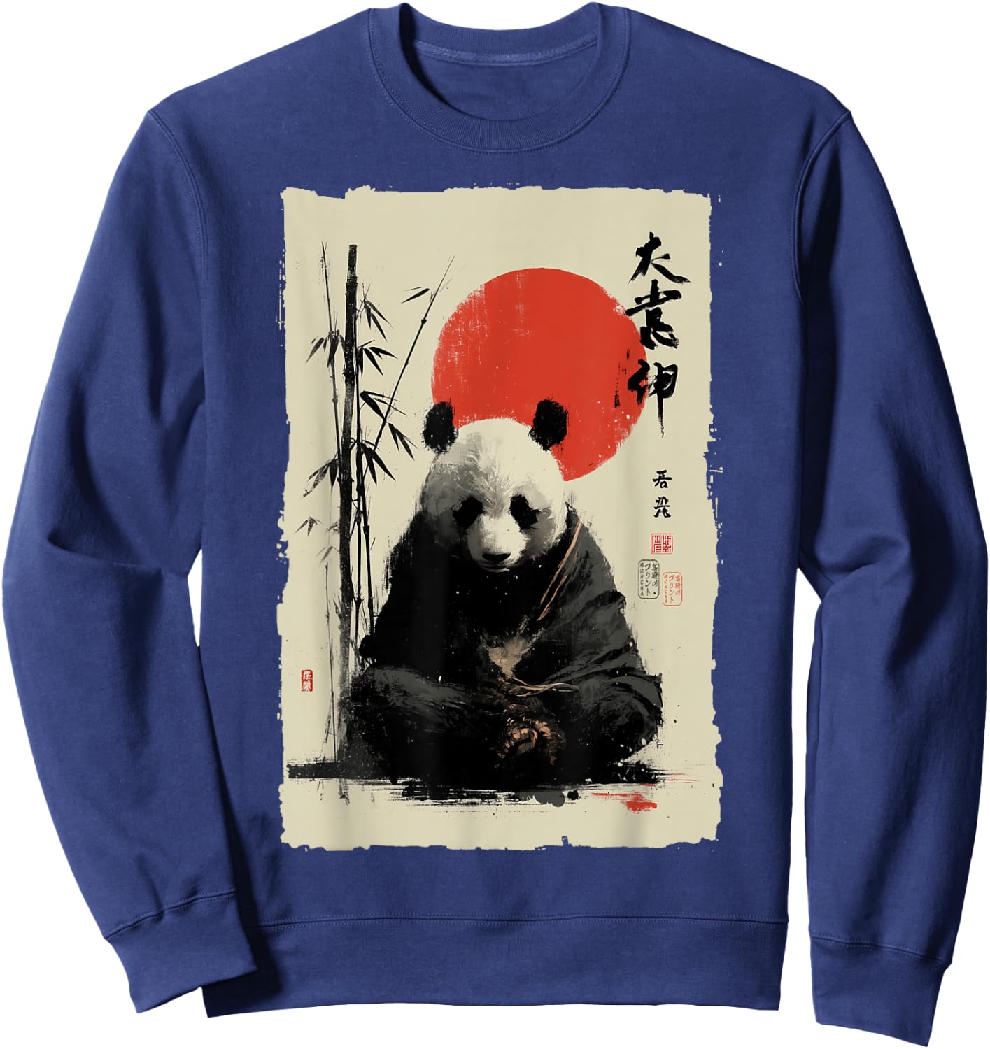 Zen Panda Bär Japanische Sumi-e Tinte Malerei Meditation Sweatshirt - Sweatshirt | Navy