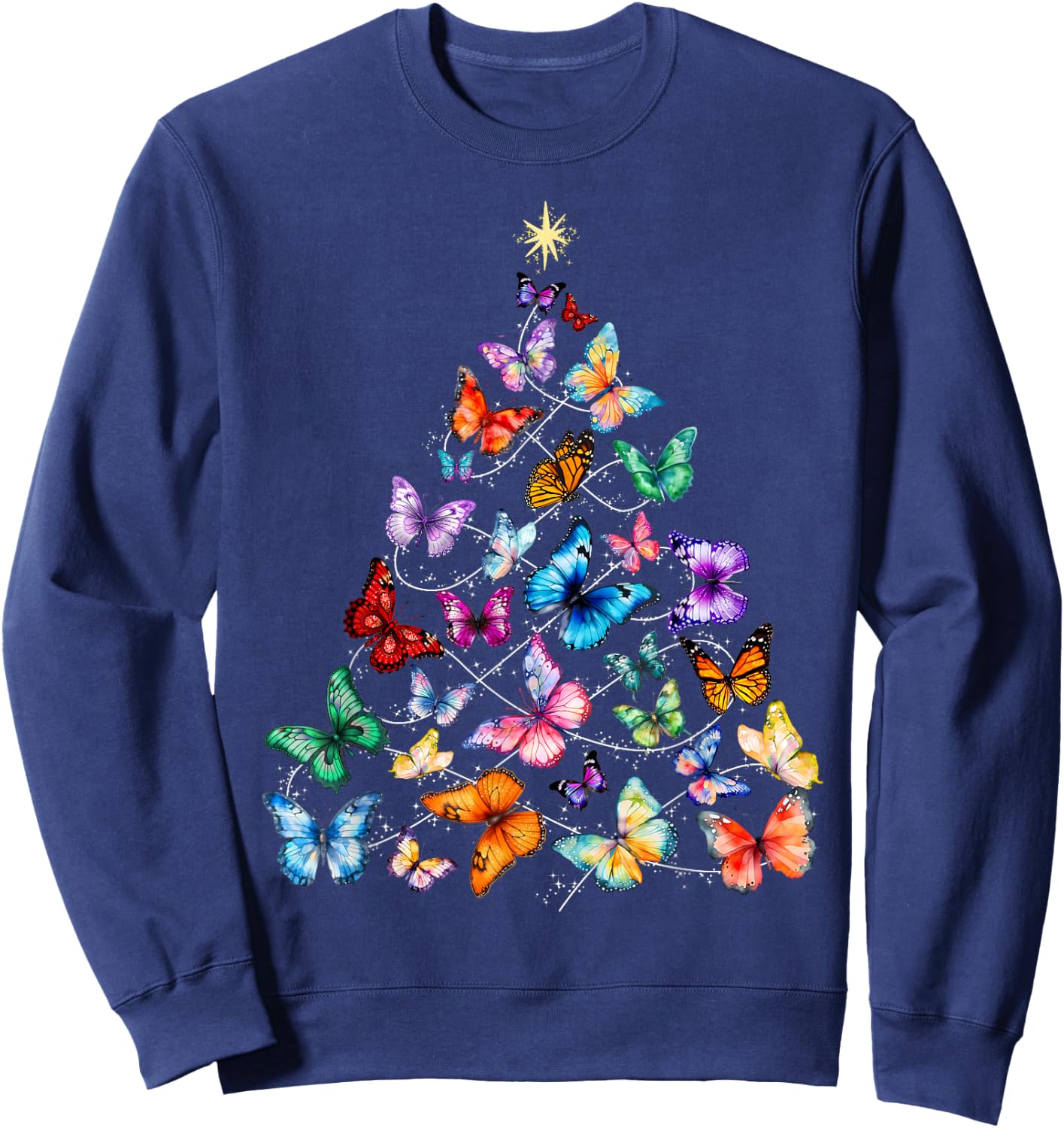 Butterfly Christmas Tree Lights Insect Christmas Gifts Sweatshirt - Sweatshirt | Navy
