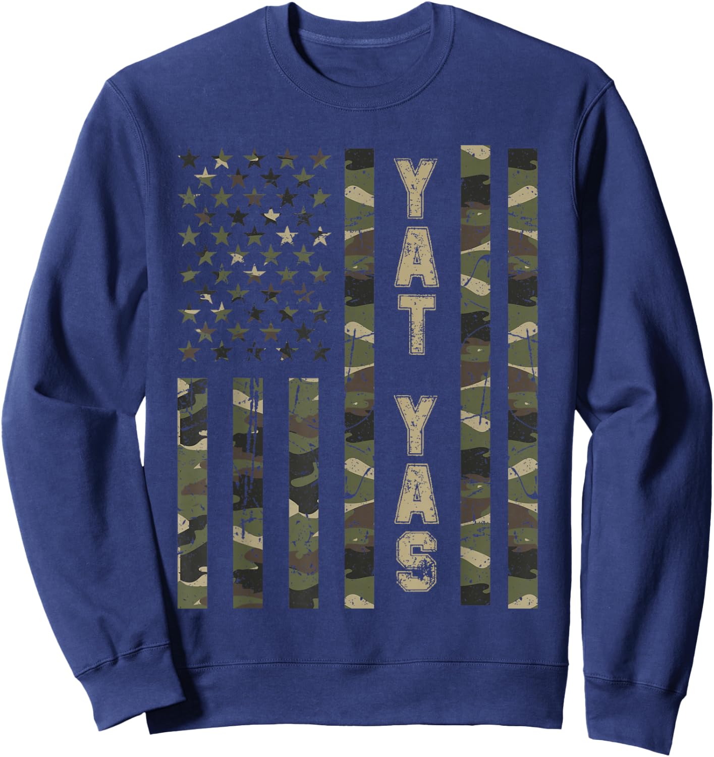 Yat Yas United States Distressed Camo w US Flag Sweatshirt - Sweatshirt | Navy