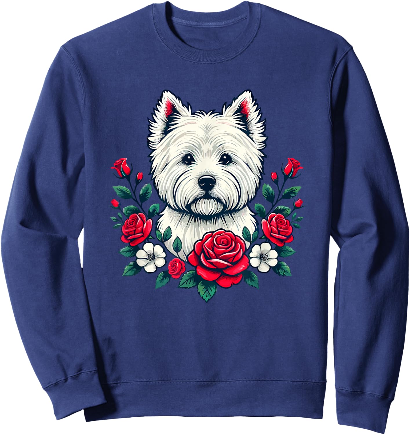 Roses Flowers West Highland White Terrier Westie Sweatshirt - Sweatshirt | Navy