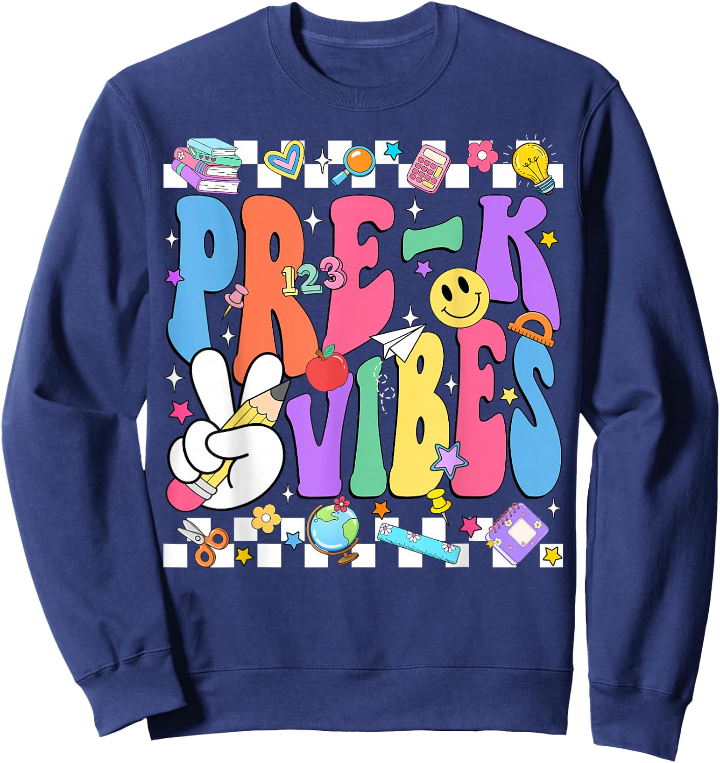 Groovy Pre-K Vibes Back to School Preschool Teacher Kids Sweatshirt - Sweatshirt | Navy