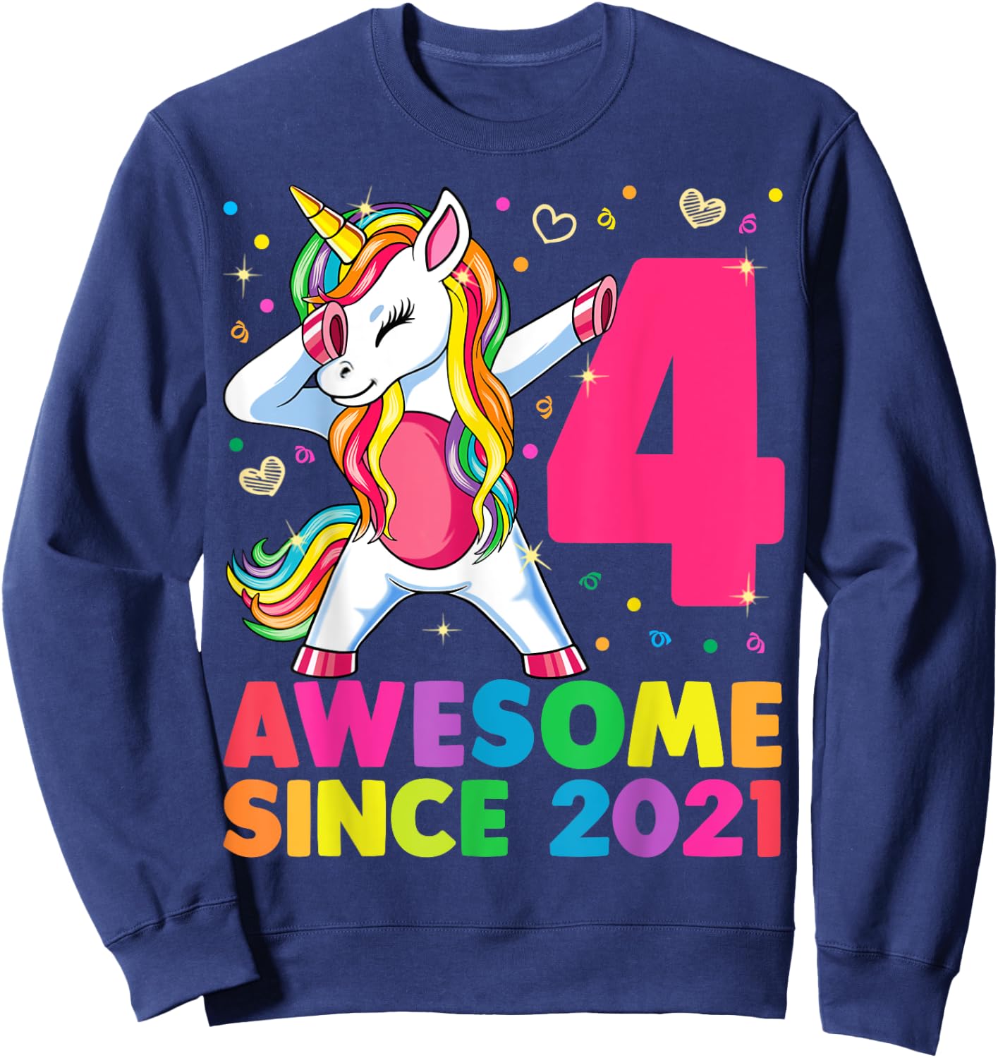 4 Years Old Unicorn Dabbing 4th Birthday Girl Unicorn Party Sweatshirt - Sweatshirt | Navy