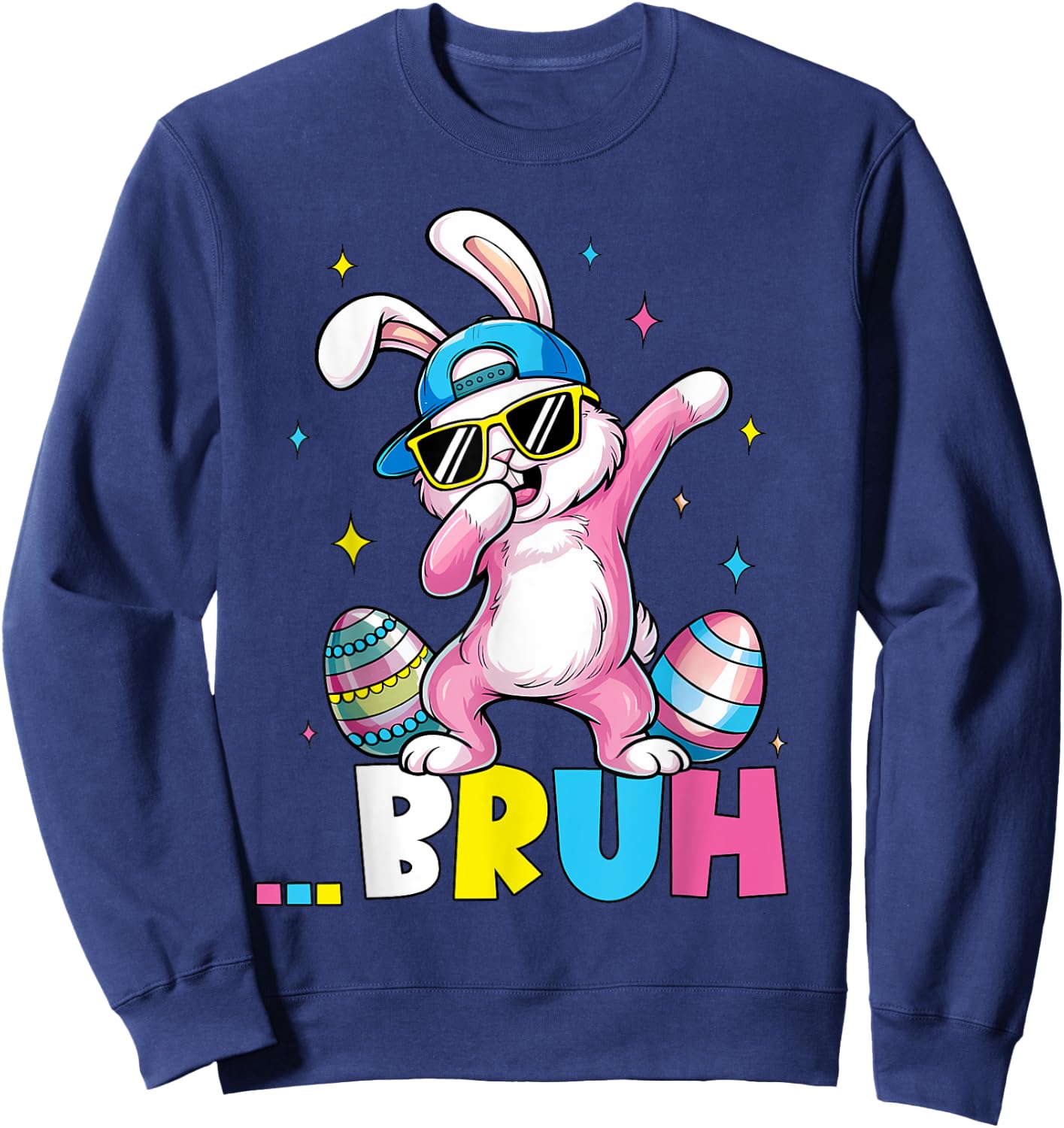 Dabbing Bunny with Sunglass Bruh Easter Day Kids Boys Girls Sweatshirt - Sweatshirt | Navy