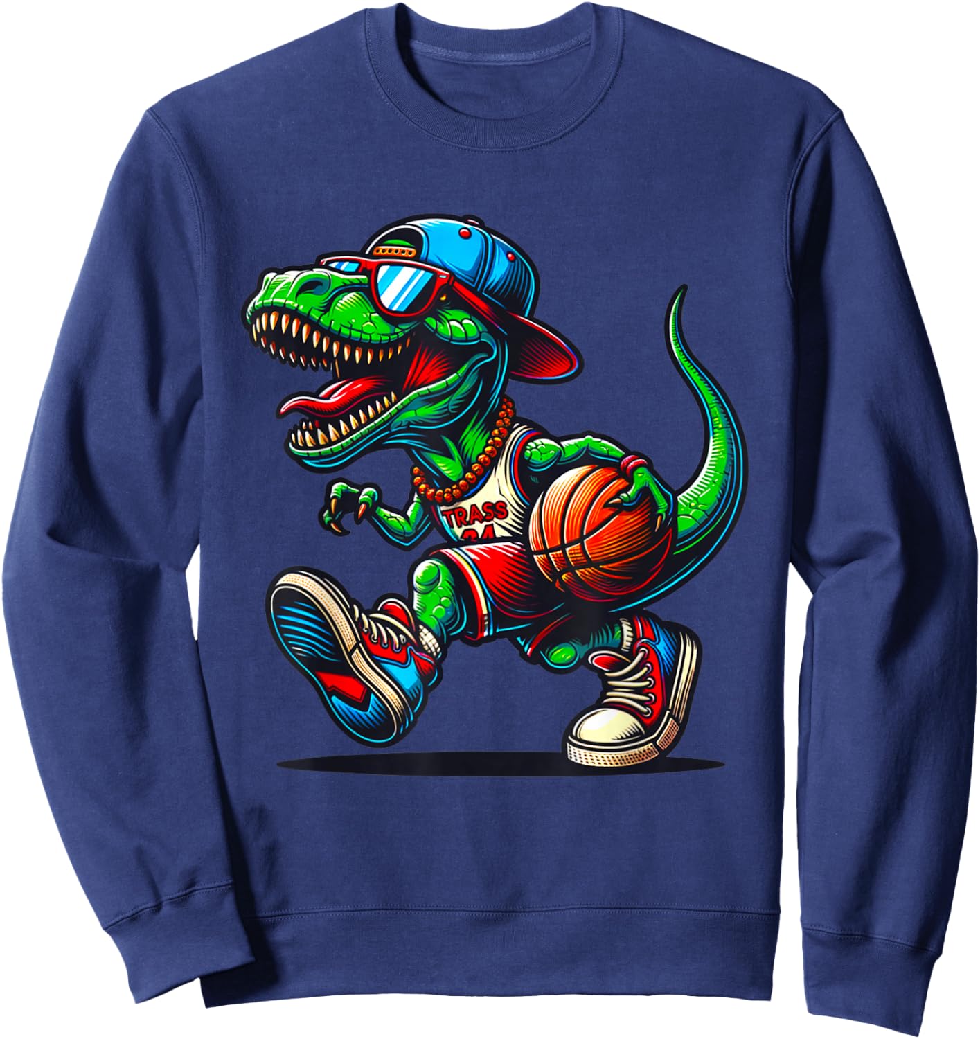 Basketball Dinosaur T Rex Player Men Kids Boys Teens Sweatshirt - Sweatshirt | Navy