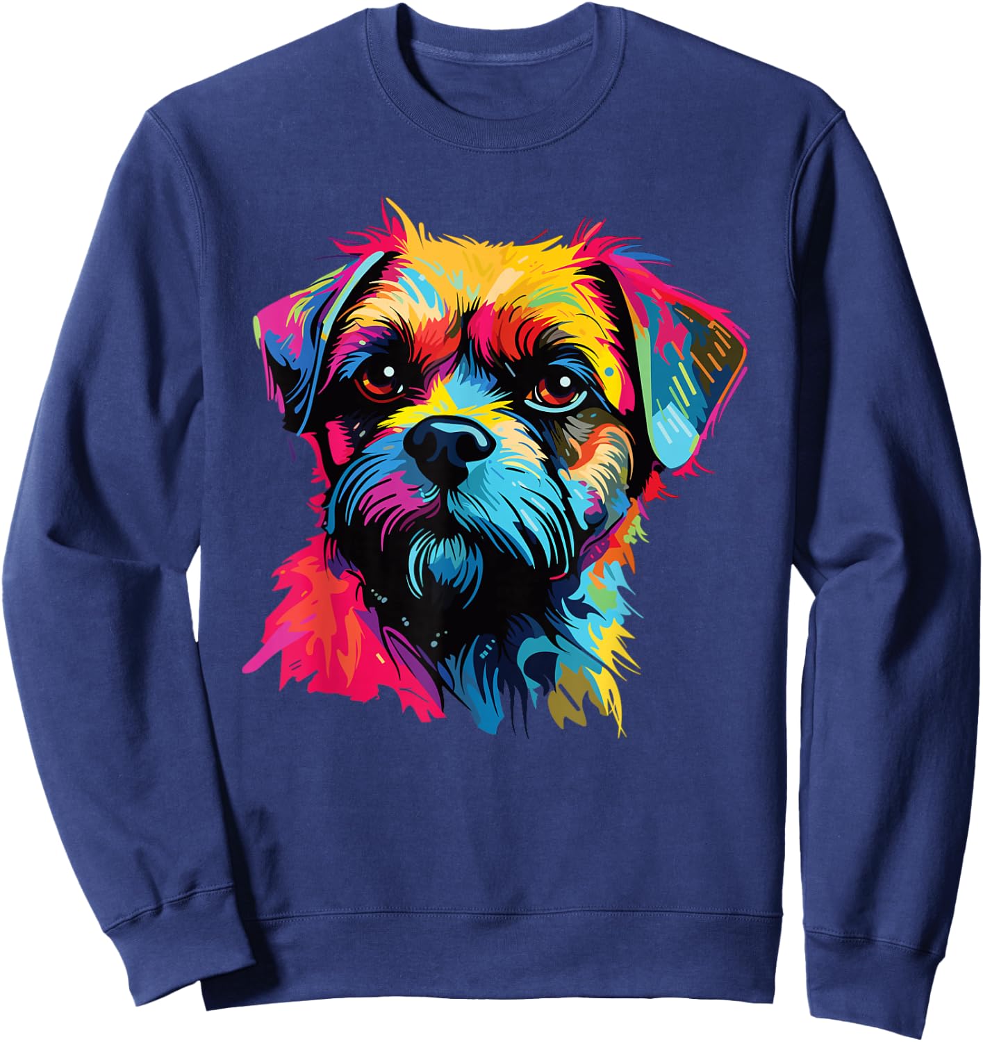 Watercolour Colourful Border Terrier Dogs Sweatshirt - Sweatshirt | Navy
