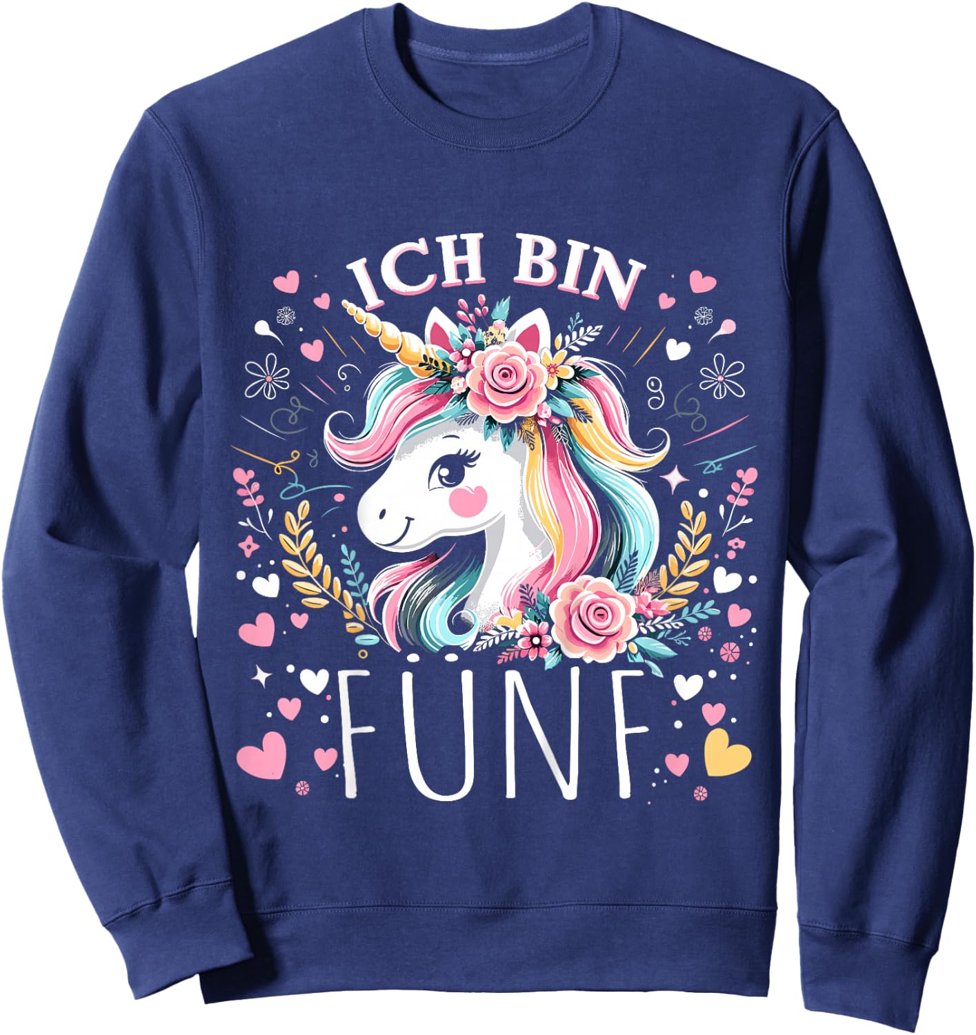 Kinder 5 Jahre Mädchen Geburtstag 5. Kindergeburtstag Süßes Einhorn Sweatshirt - Sweatshirt | Navy