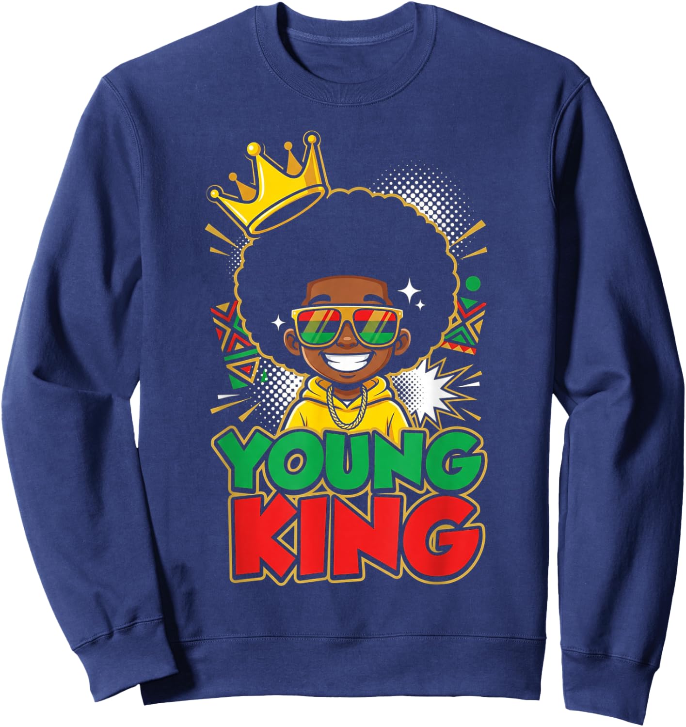 Black Young King Black History Month Juneteenth Kids Boys Sweatshirt - Sweatshirt | Navy