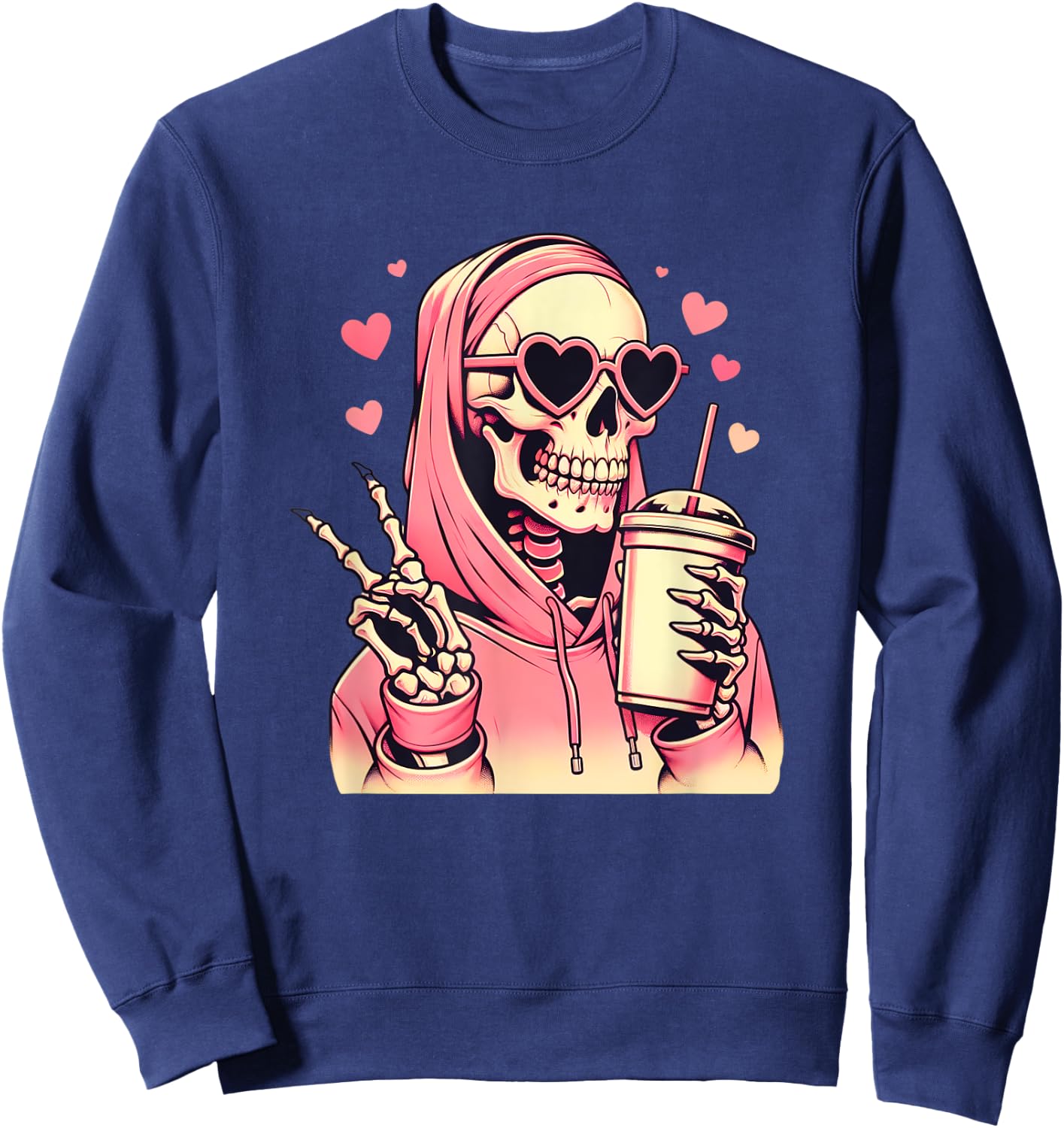 Diva Skull Skeleton Design for Girls & Women in Pink , black Sweatshirt - Sweatshirt | Navy