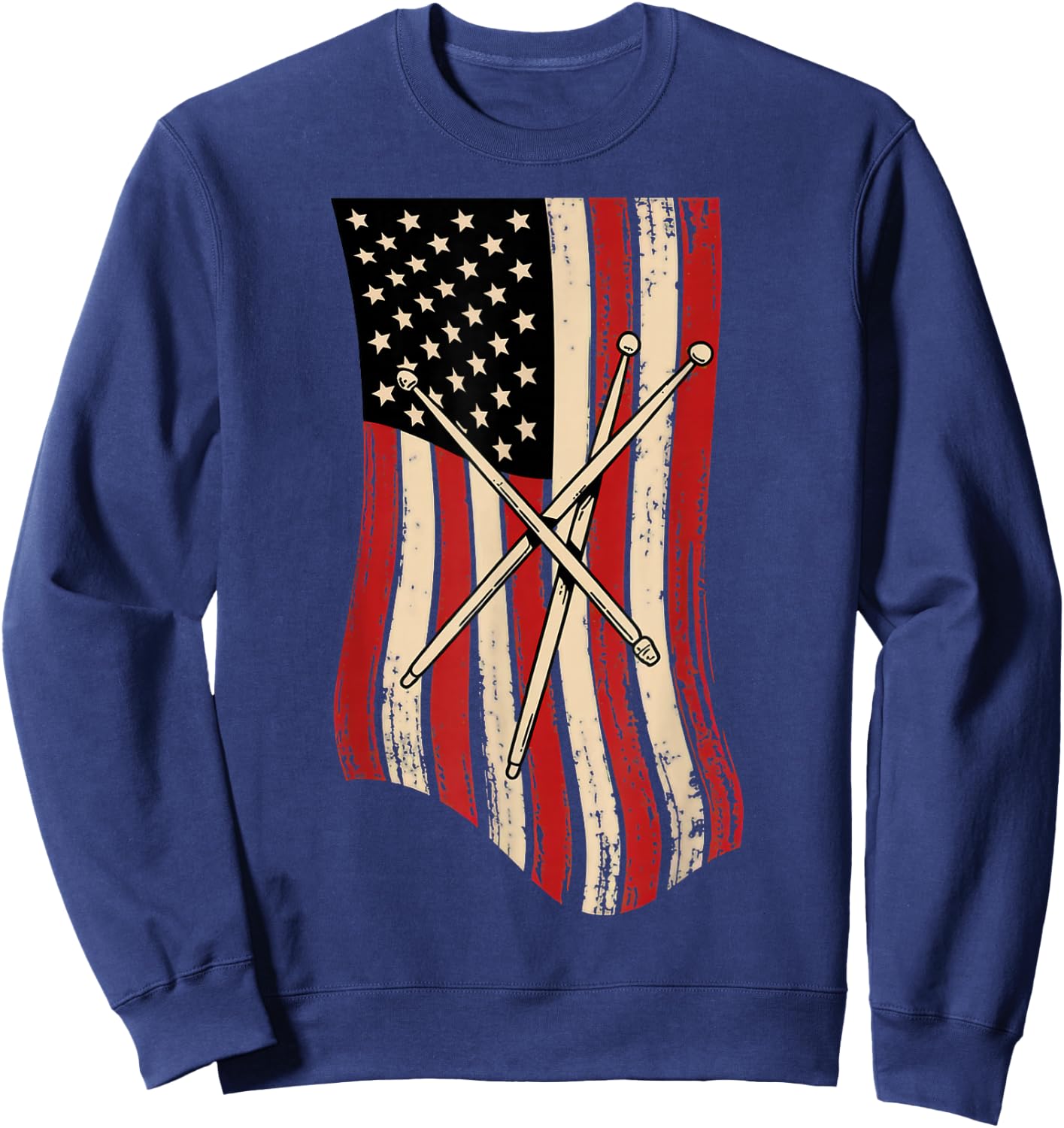 Patriotic Drumsticks American Flag Design for Drummers Sweatshirt - Sweatshirt | Navy