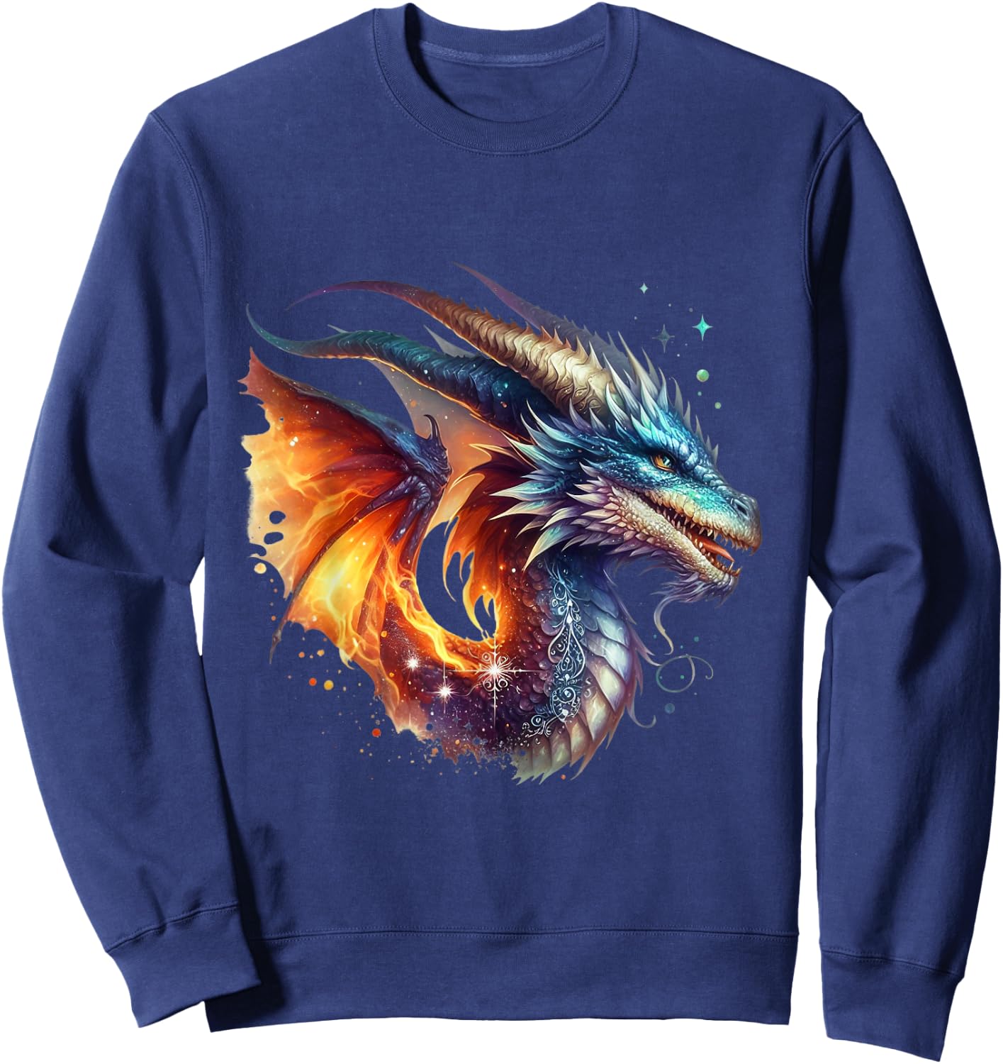 Flying Mythical Creature Cool Dragon Flame-Spewing Dragon Sweatshirt - Sweatshirt | Navy