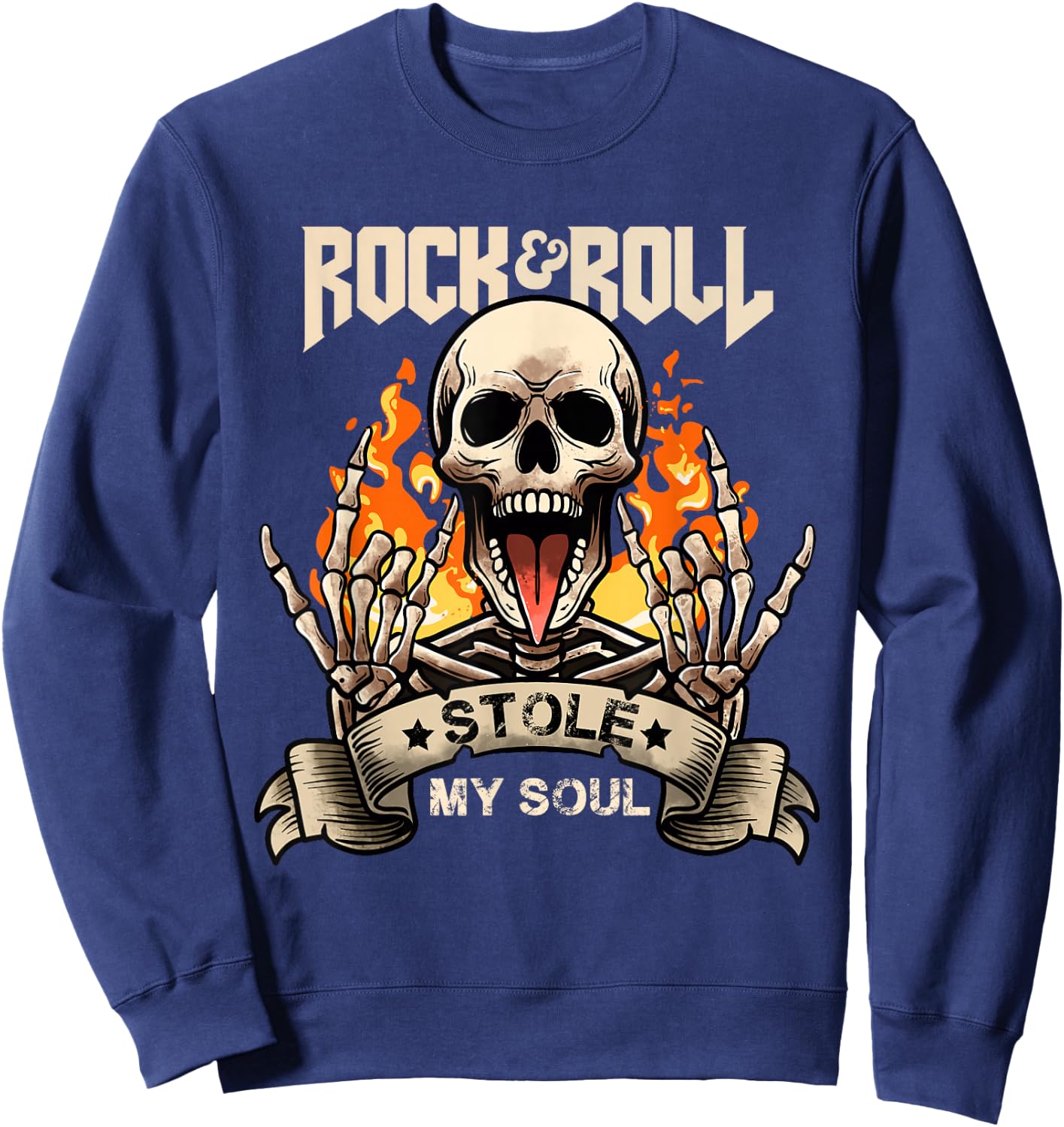 Rock & Roll Concert Retro Vintage Rock and Roll Stole My Soul , Black, S Sweatshirt - Sweatshirt | Navy
