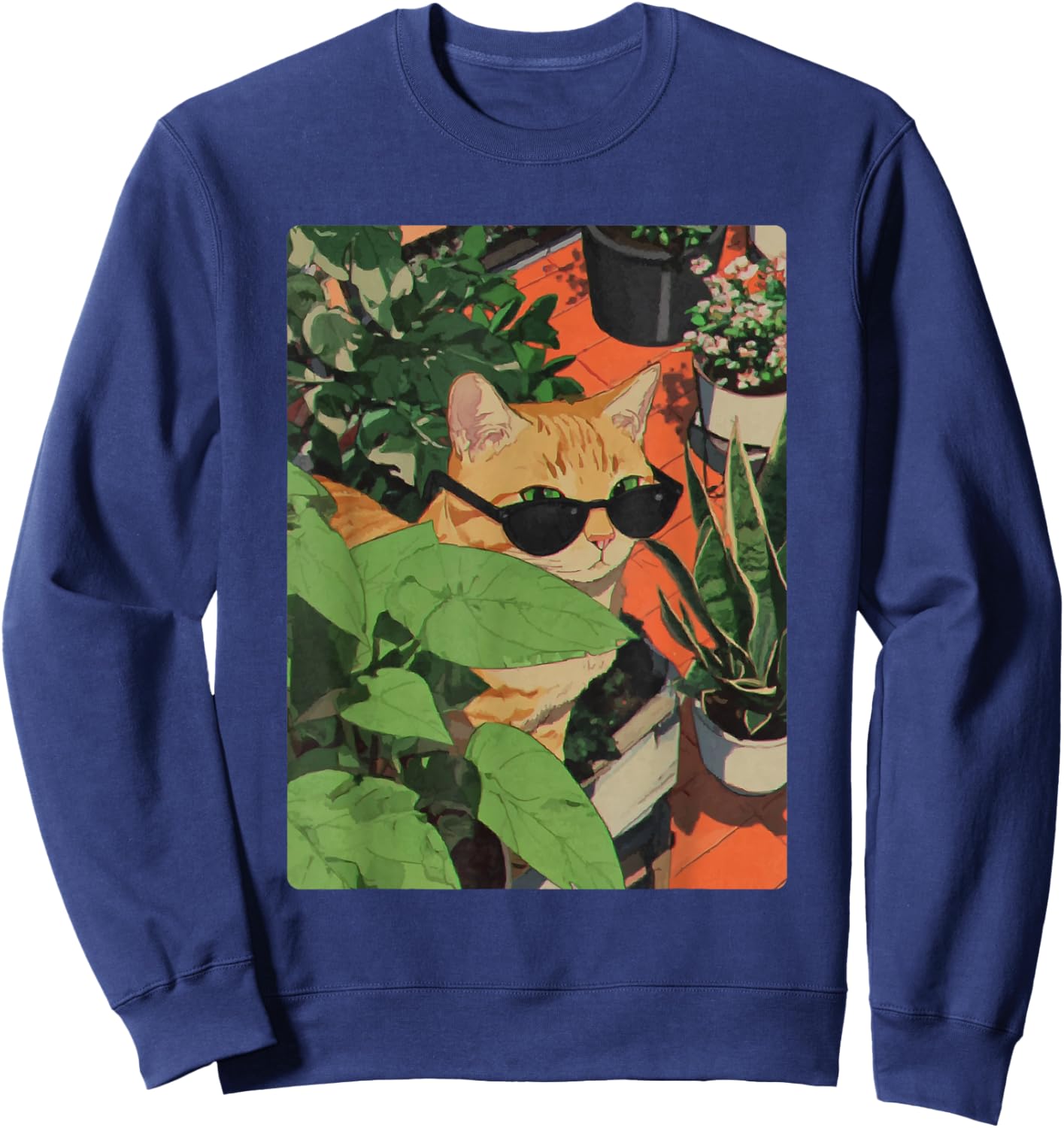 Chat tigré Roux rétro avec Lunettes de Soleil Anime Feline Sweatshirt - Sweatshirt | Navy