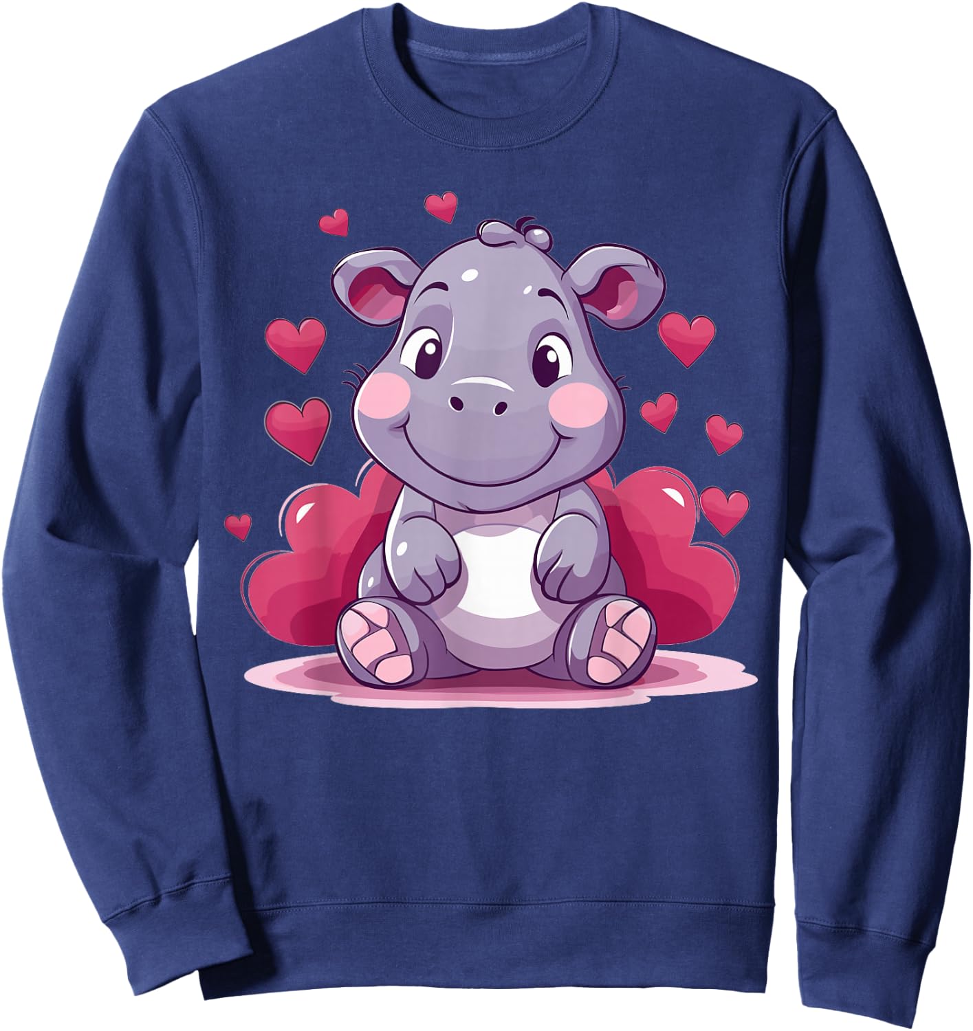 Cute Hippo with Hearts I Kids Hippo Sweatshirt - Sweatshirt | Navy