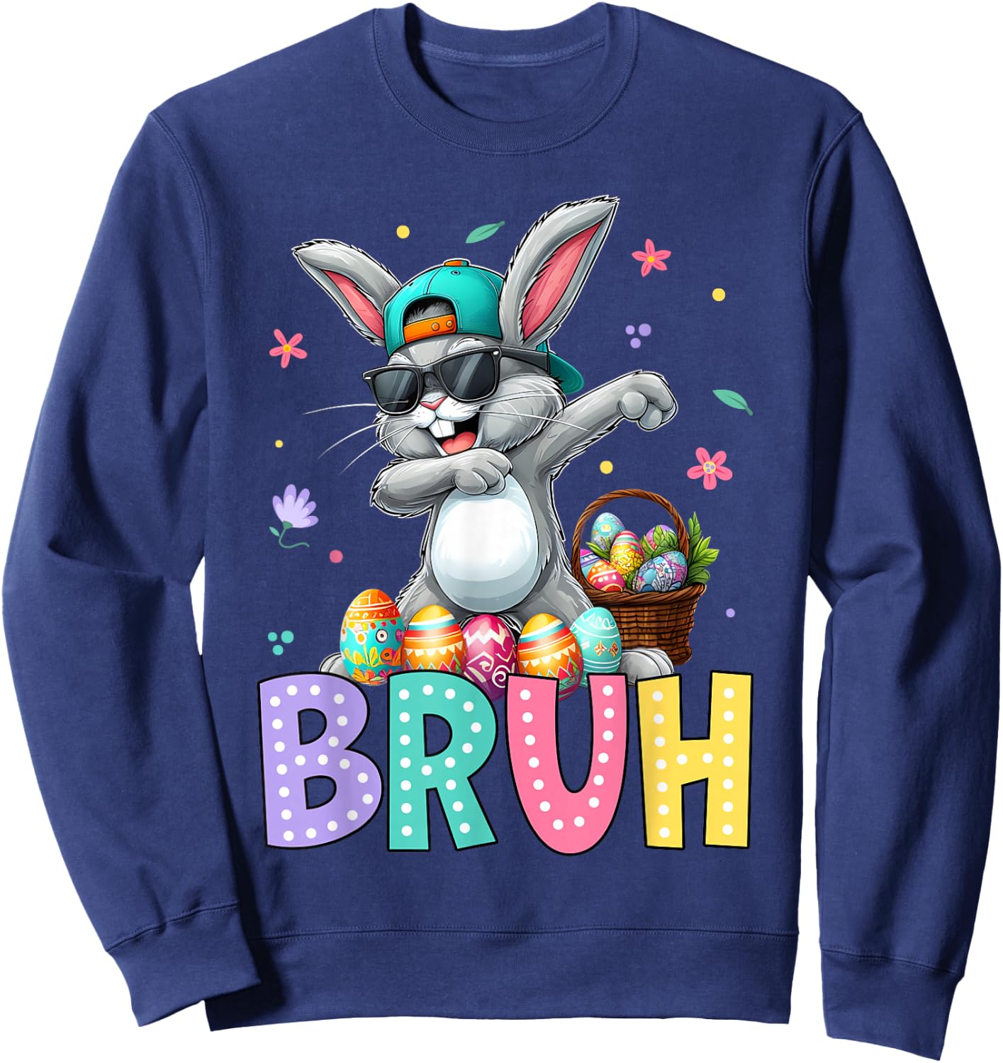 Bruh Meme Easter Day Dabbing Bunny Easter Bruh Boys Kids Sweatshirt - Sweatshirt | Navy