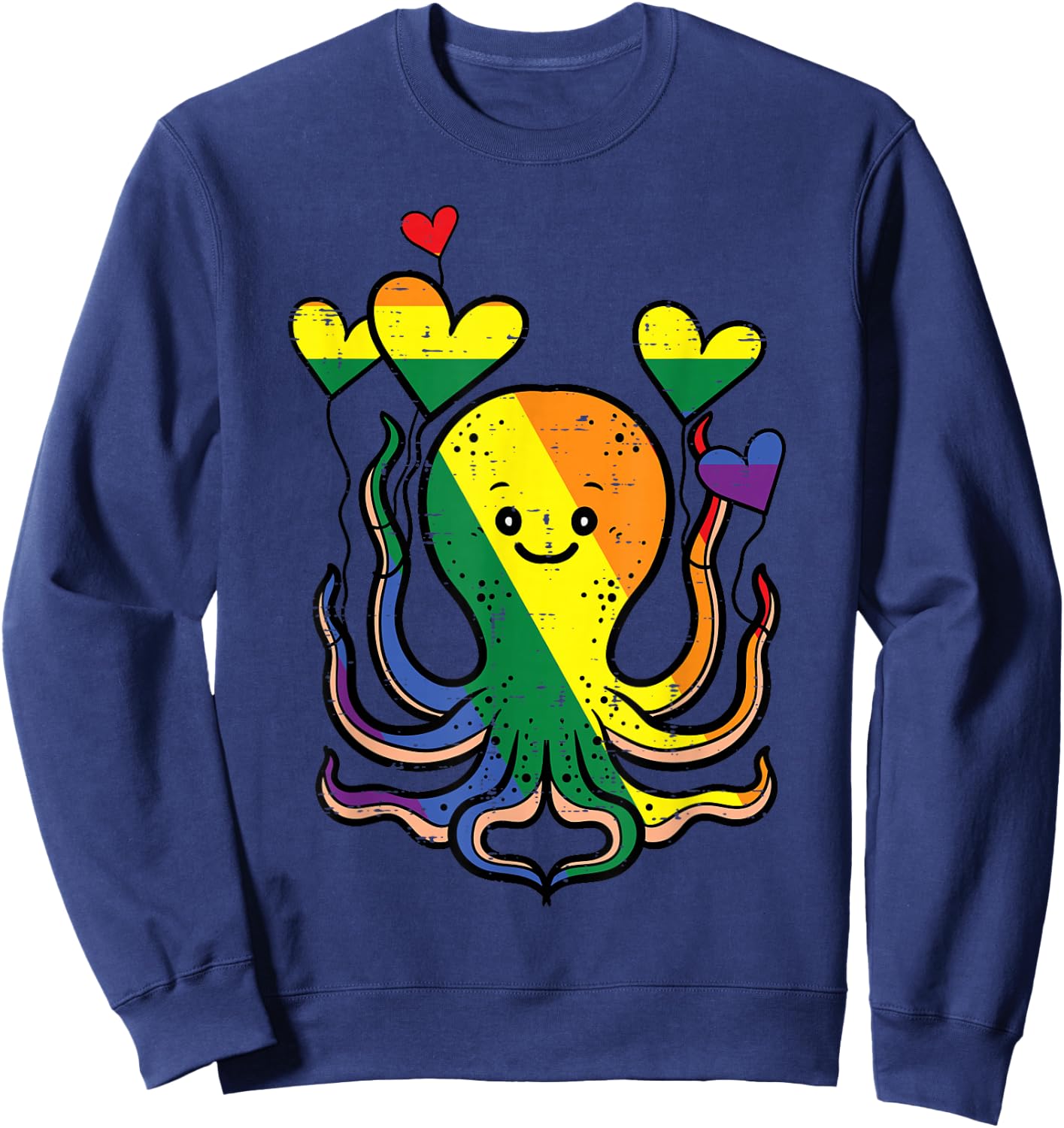 Gay Pride Octopus Hearts Rainbow Flag Lgbtq Women Kids Men Sweatshirt - Sweatshirt | Navy