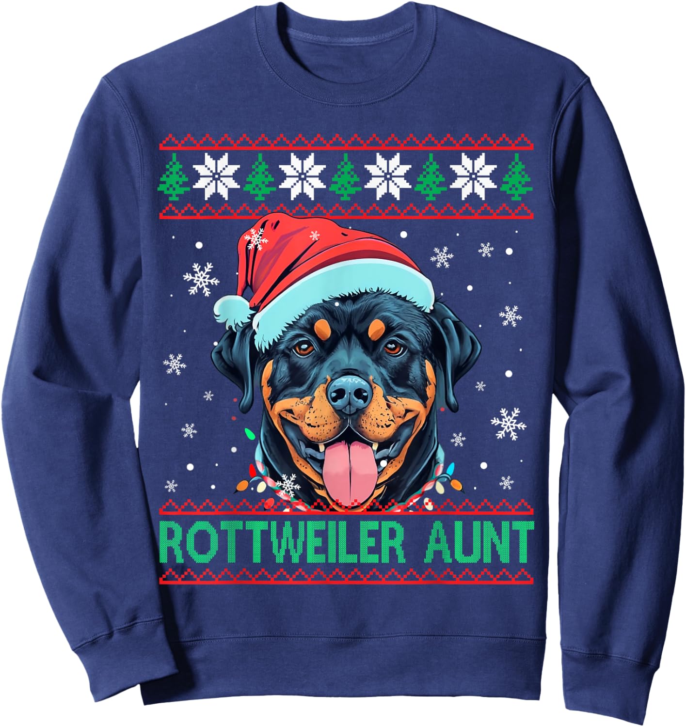 Rottweiler Aunt Santa Hat Rottweiler Dog Ugly Christmas Women Kids Sweatshirt - Sweatshirt | Navy