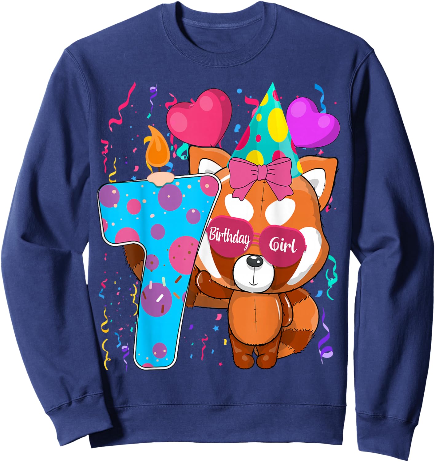 Red Panda 7th Birthday I'm 7 Years Old Girls Birthday Party Sweatshirt - Sweatshirt | Navy
