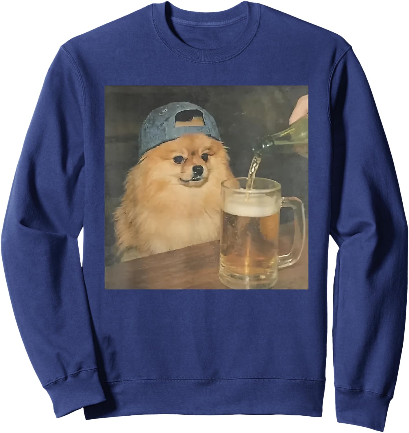 Funny Pomeranian Drinking Beer Sweatshirt - Sweatshirt | Navy