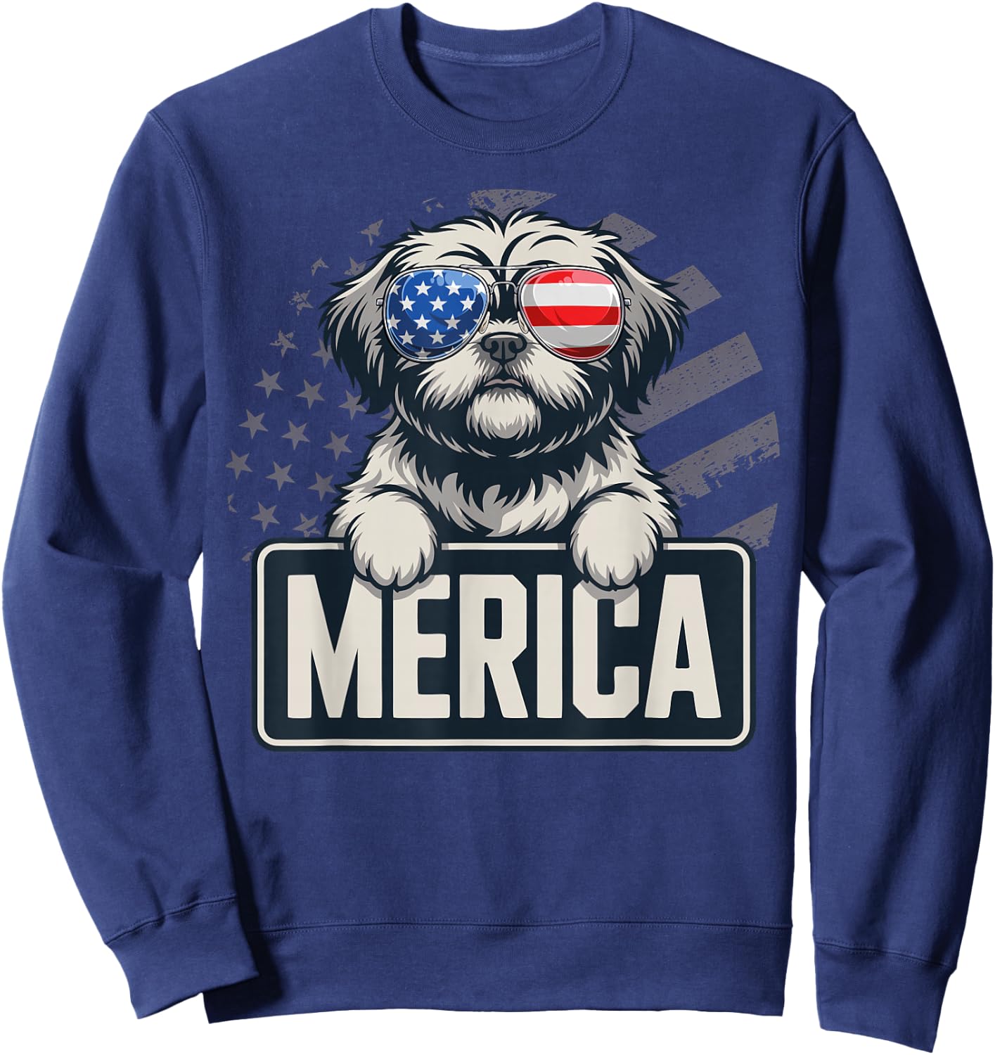 Shih Tzu Merica USA Flag Sweatshirt - Sweatshirt | Navy