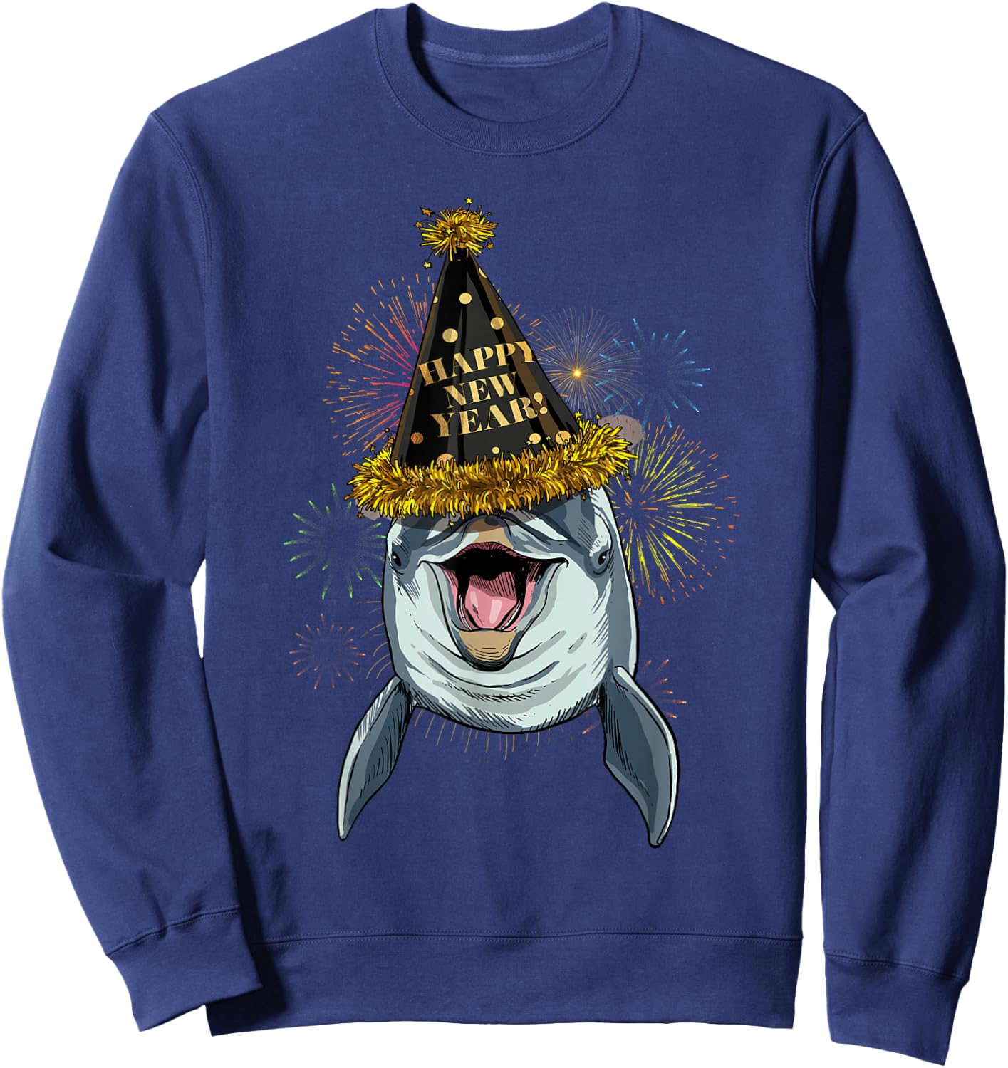 Dolphin Happy New Year 2021 New Years Eve Party Sweatshirt - Sweatshirt | Navy